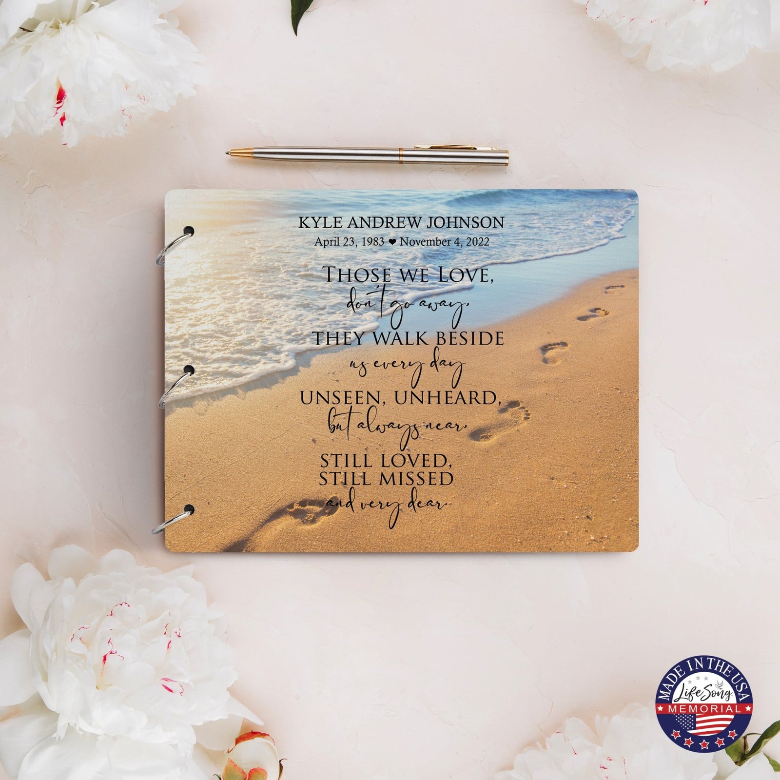 Personalized Celebration Of Life Funeral Guest Books For Memorial Services Registry With Wooden Cover - Those We Love - LifeSong Milestones
