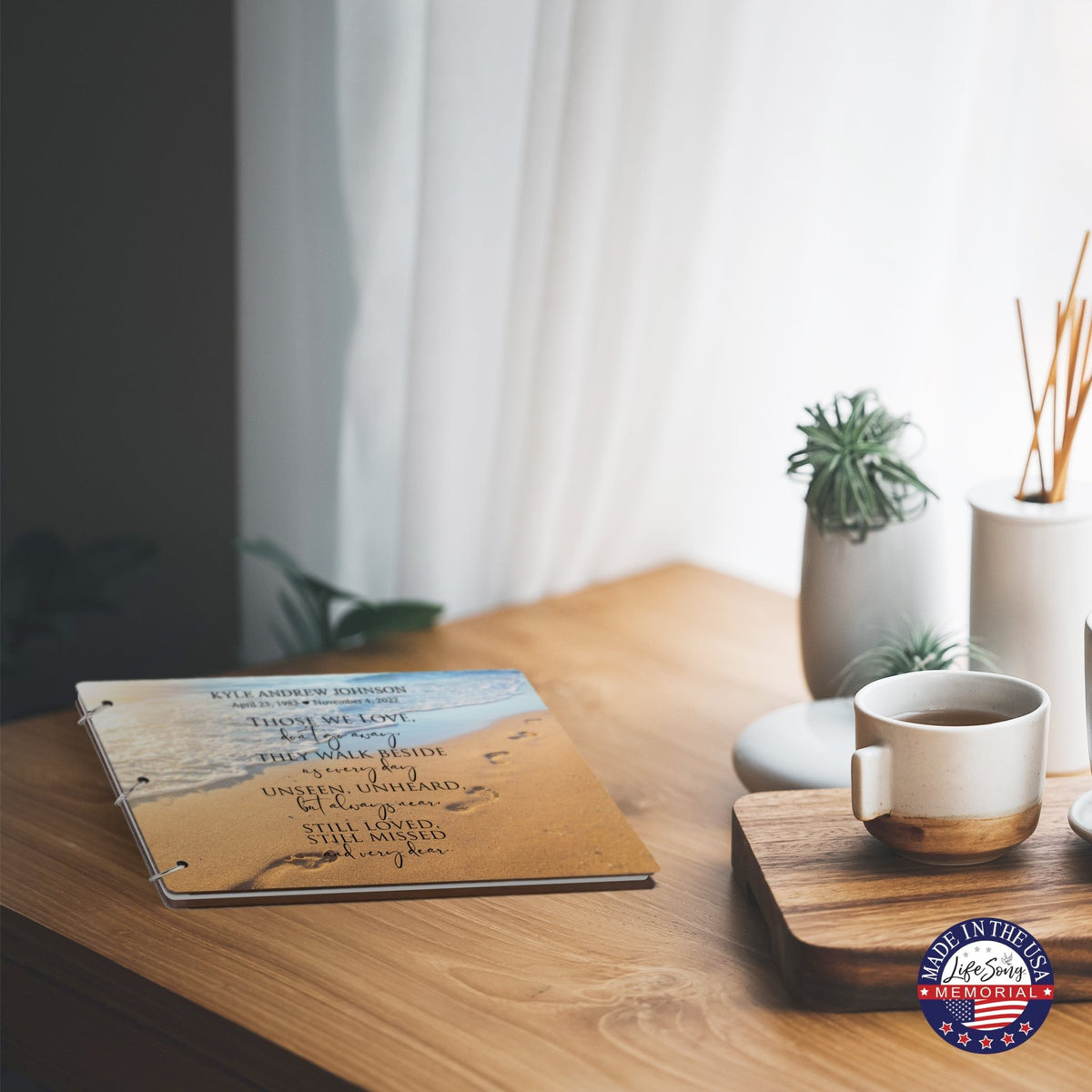 Personalized Celebration Of Life Funeral Guest Books For Memorial Services Registry With Wooden Cover - Those We Love - LifeSong Milestones