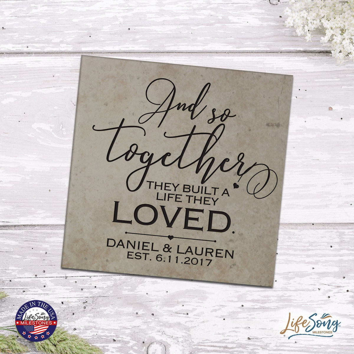 Personalized Ceramic Trivet with Inspirational verse 5.75in (And So together) - LifeSong Milestones