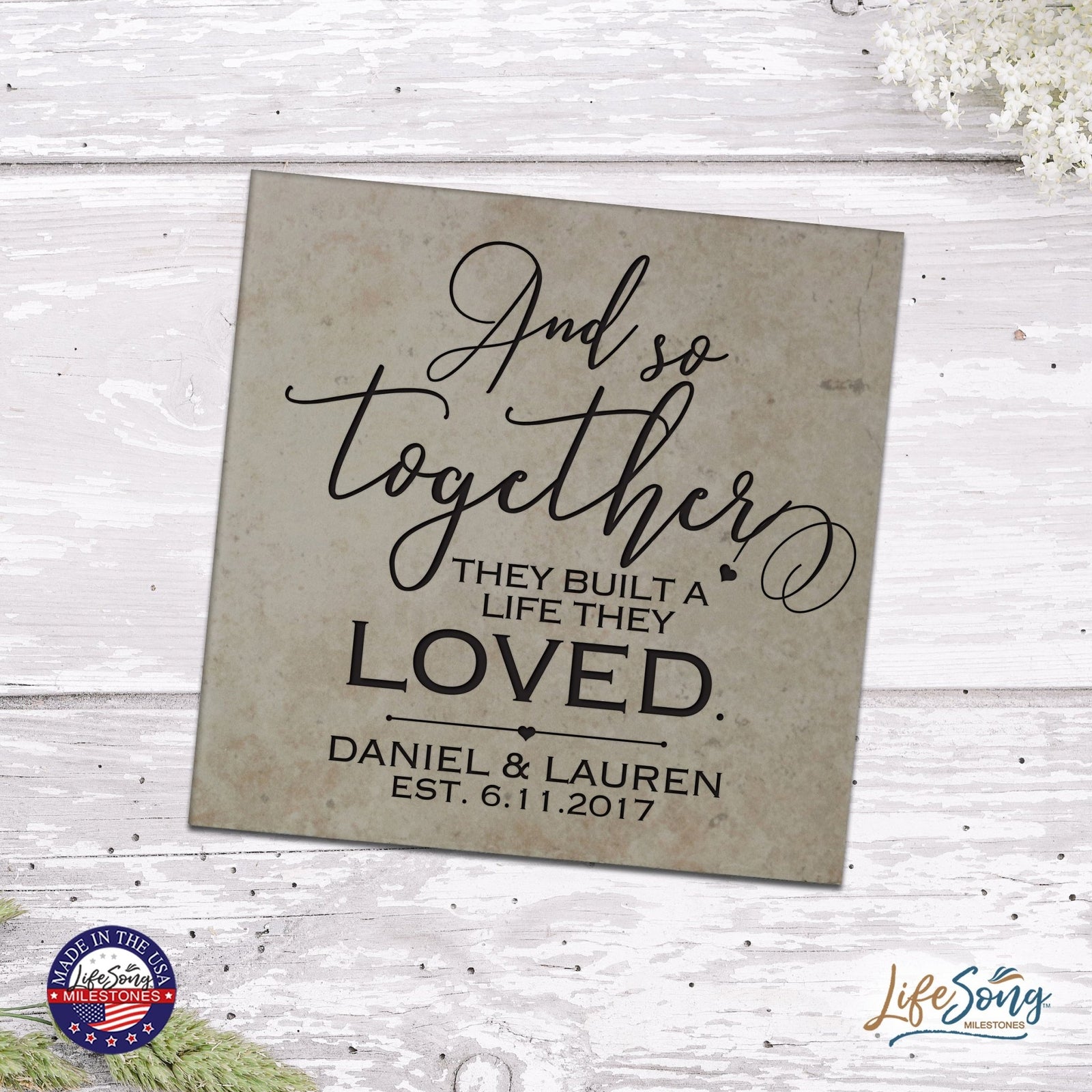 Personalized Ceramic Trivet with Inspirational verse 5.75in (And So together) - LifeSong Milestones