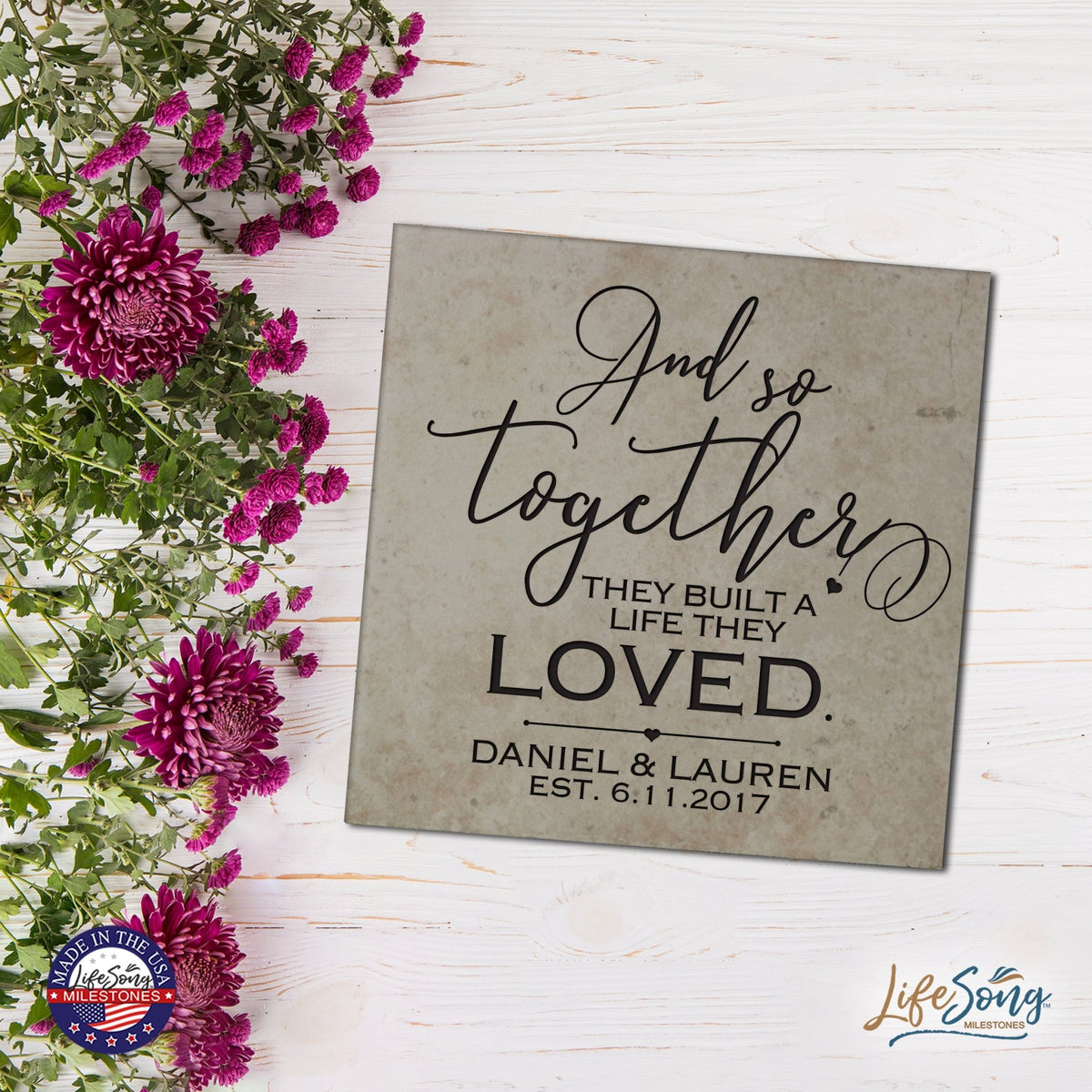 Personalized Ceramic Trivet with Inspirational verse 5.75in (And So together) - LifeSong Milestones
