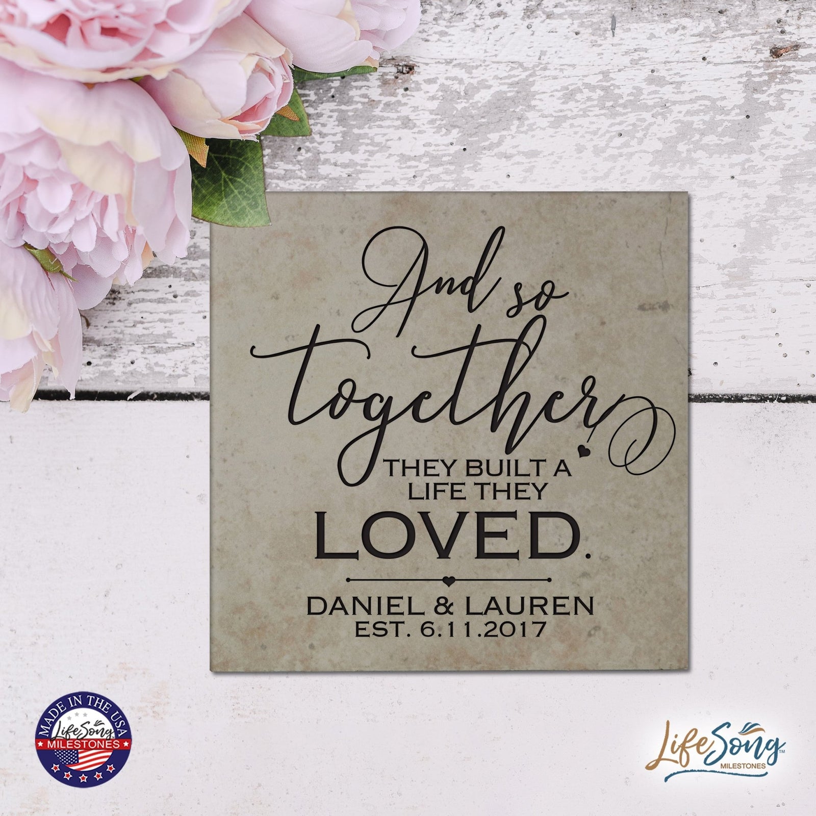 Personalized Ceramic Trivet with Inspirational verse 5.75in (And So together) - LifeSong Milestones