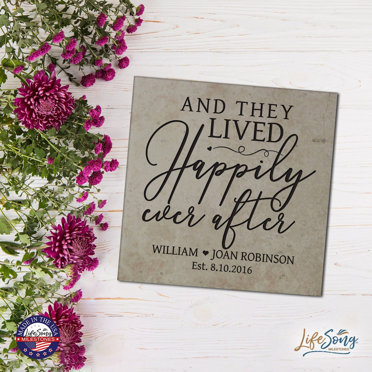 Personalized Ceramic Trivet with Inspirational verse 5.75in (And They Lived) - LifeSong Milestones