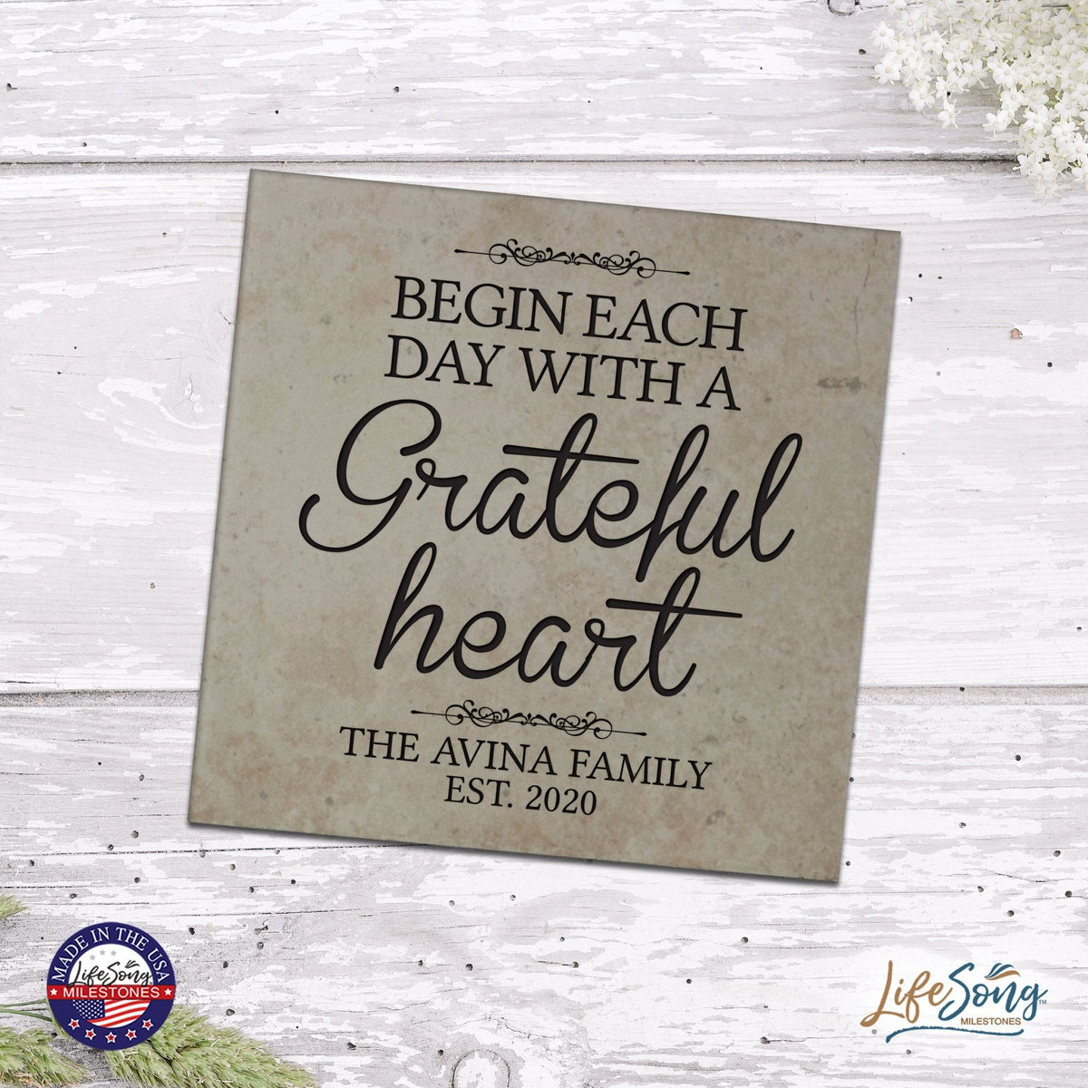 Personalized Ceramic Trivet with Inspirational verse 5.75in (Begin Each Day) - LifeSong Milestones