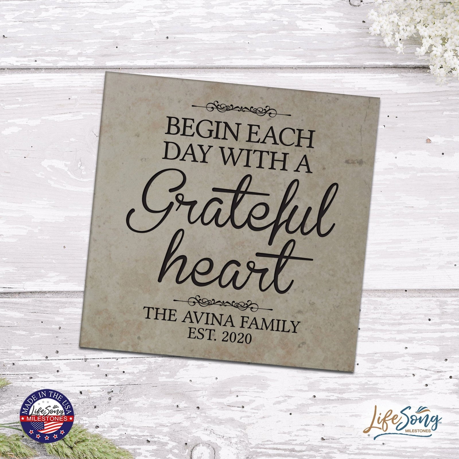 Personalized Ceramic Trivet with Inspirational verse 5.75in (Begin Each Day) - LifeSong Milestones