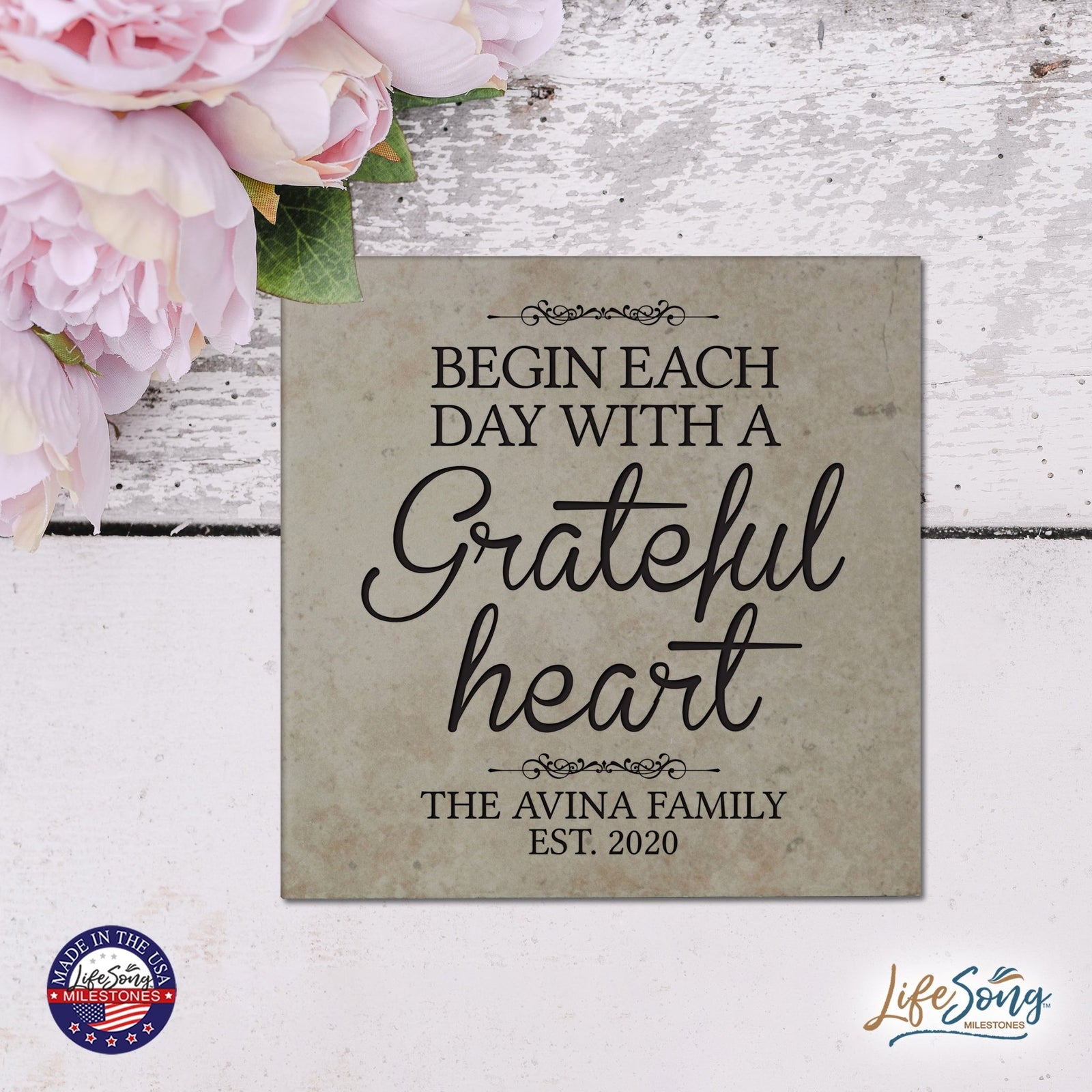 Personalized Ceramic Trivet with Inspirational verse 5.75in (Begin Each Day) - LifeSong Milestones
