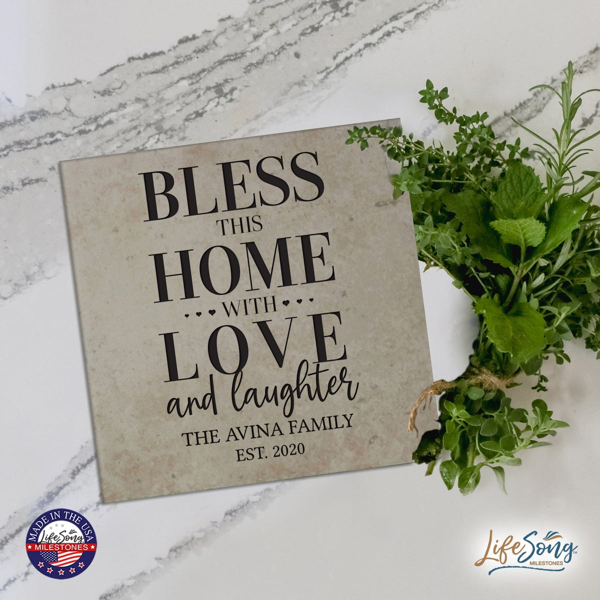 Personalized Ceramic Trivet with Inspirational verse 5.75in (Bless This Home) - LifeSong Milestones