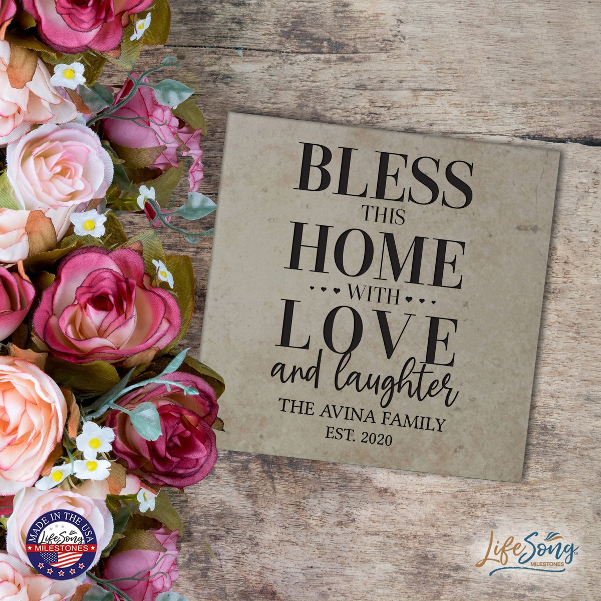 Personalized Ceramic Trivet with Inspirational verse 5.75in (Bless This Home) - LifeSong Milestones