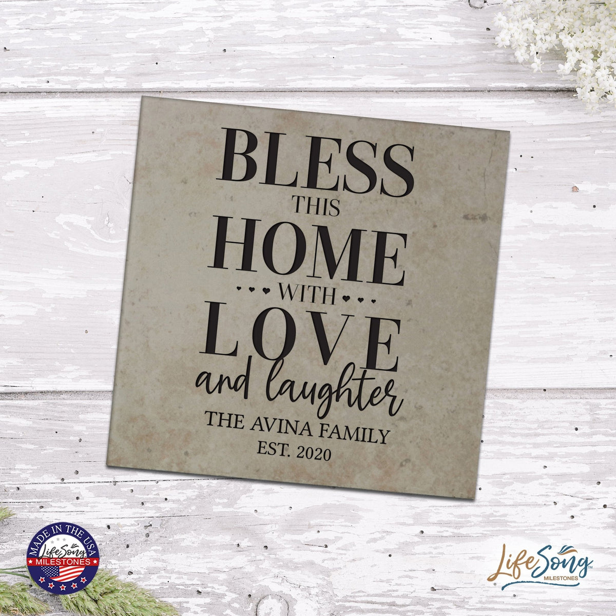 Personalized Ceramic Trivet with Inspirational verse 5.75in (Bless This Home) - LifeSong Milestones