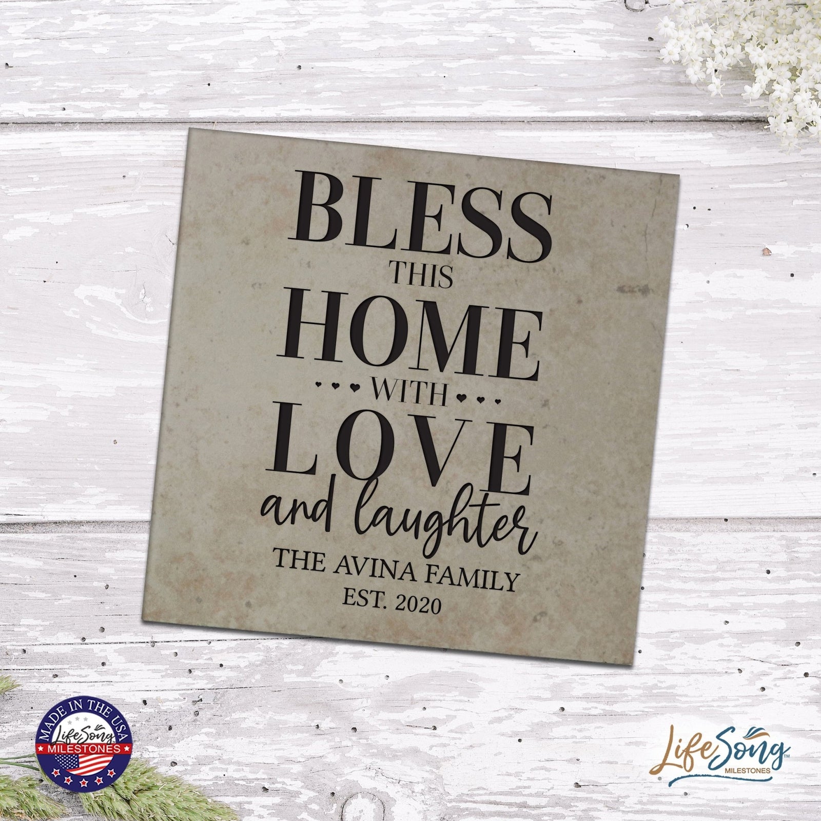 Personalized Ceramic Trivet with Inspirational verse 5.75in (Bless This Home) - LifeSong Milestones