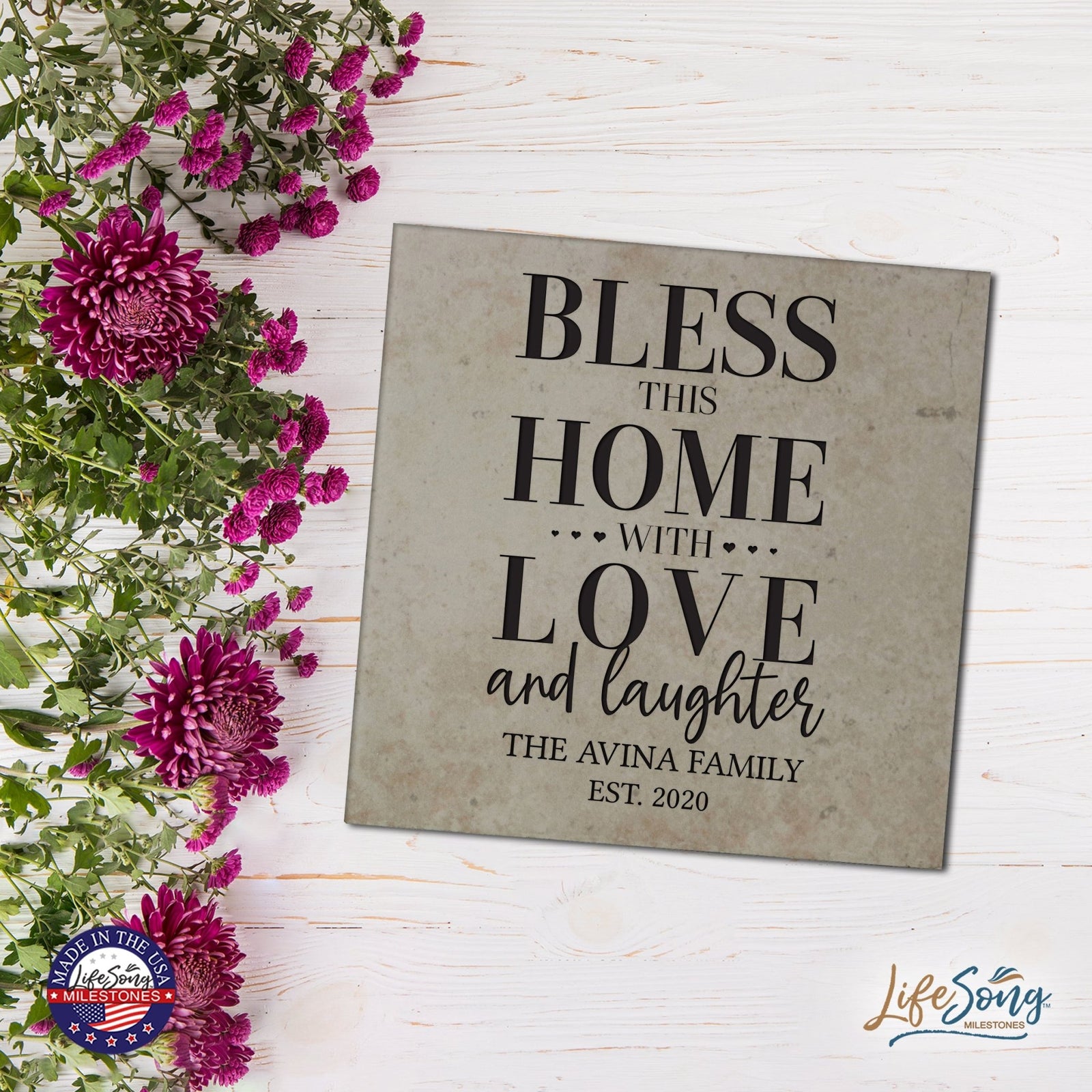 Personalized Ceramic Trivet with Inspirational verse 5.75in (Bless This Home) - LifeSong Milestones