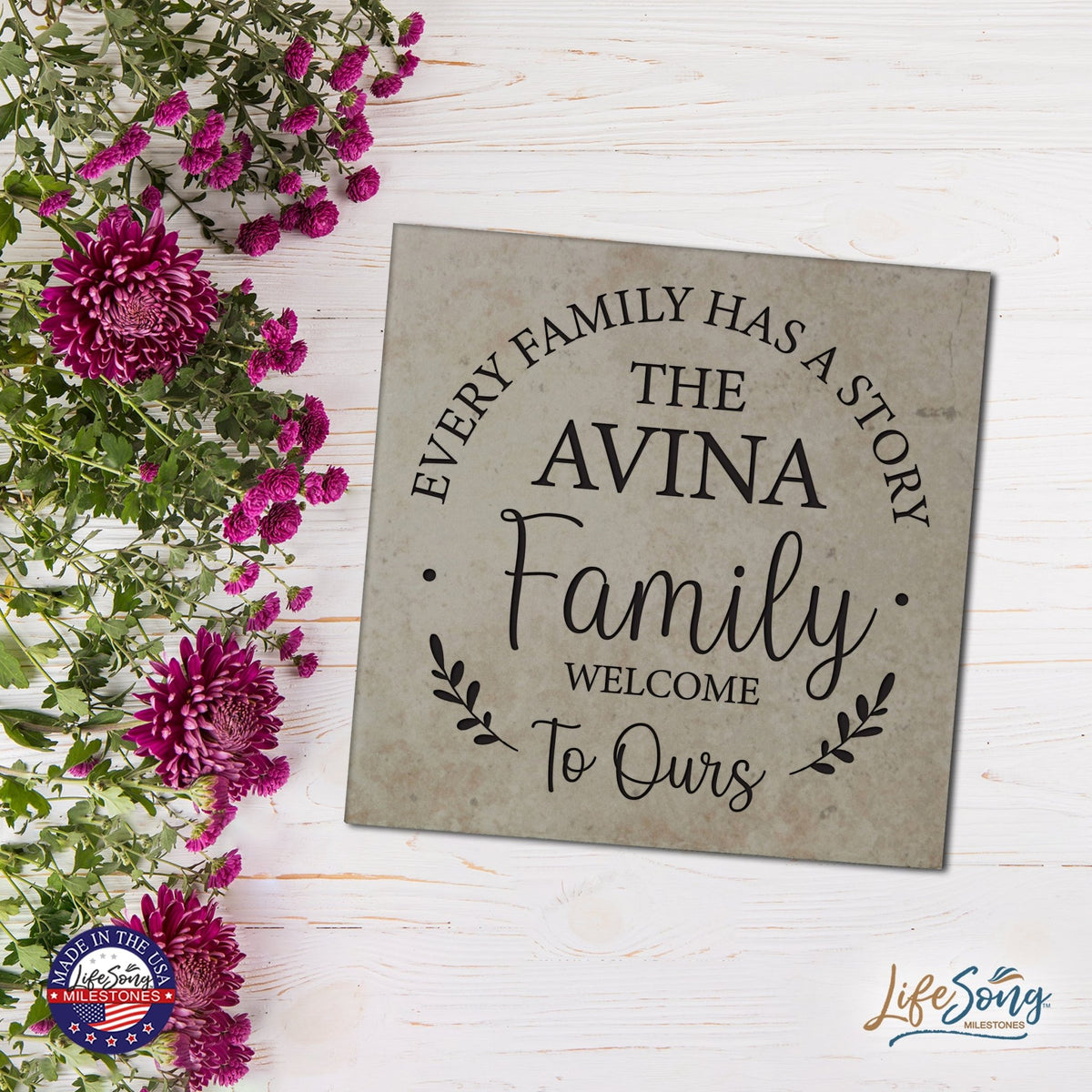 Personalized Ceramic Trivet with Inspirational verse 5.75in (Every Family Has) - LifeSong Milestones