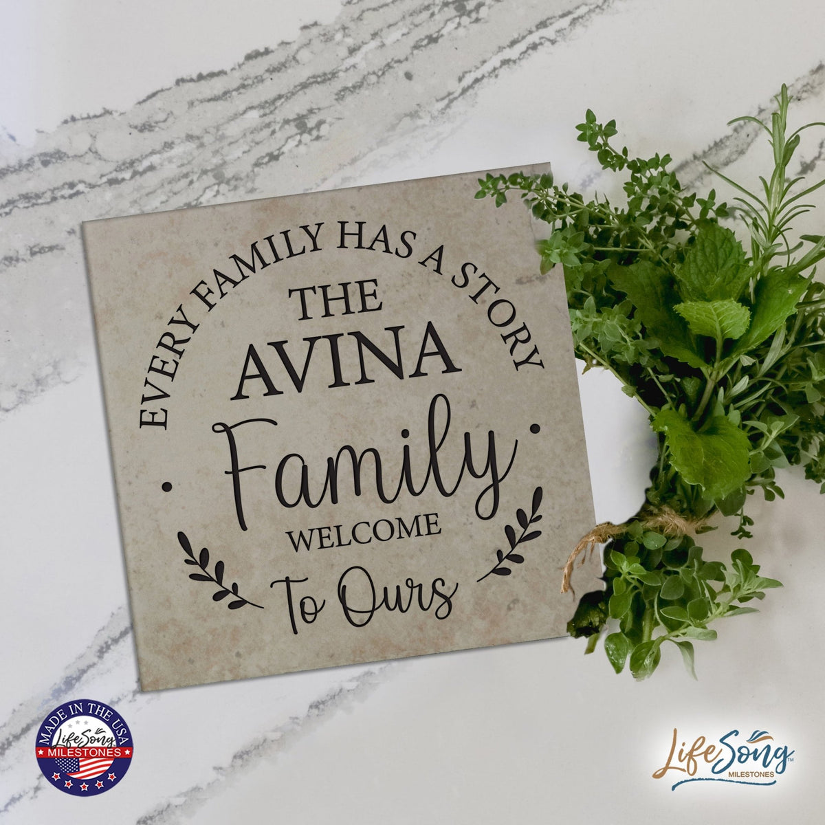 Personalized Ceramic Trivet with Inspirational verse 5.75in (Every Family Has) - LifeSong Milestones