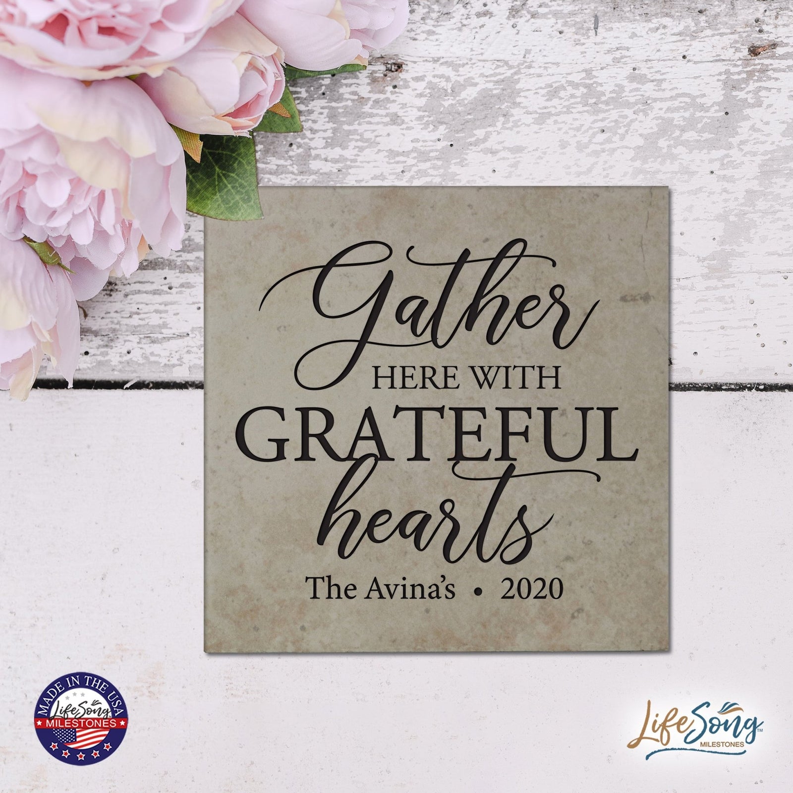 Personalized Ceramic Trivet with Inspirational verse 5.75in (Gather Here With) - LifeSong Milestones