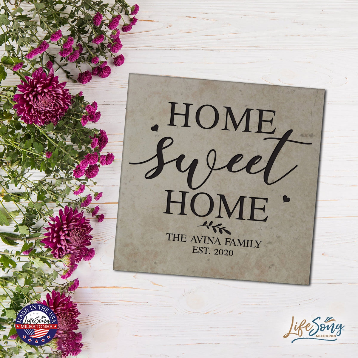Personalized Ceramic Trivet with Inspirational verse 5.75in (Home Sweet Home) - LifeSong Milestones
