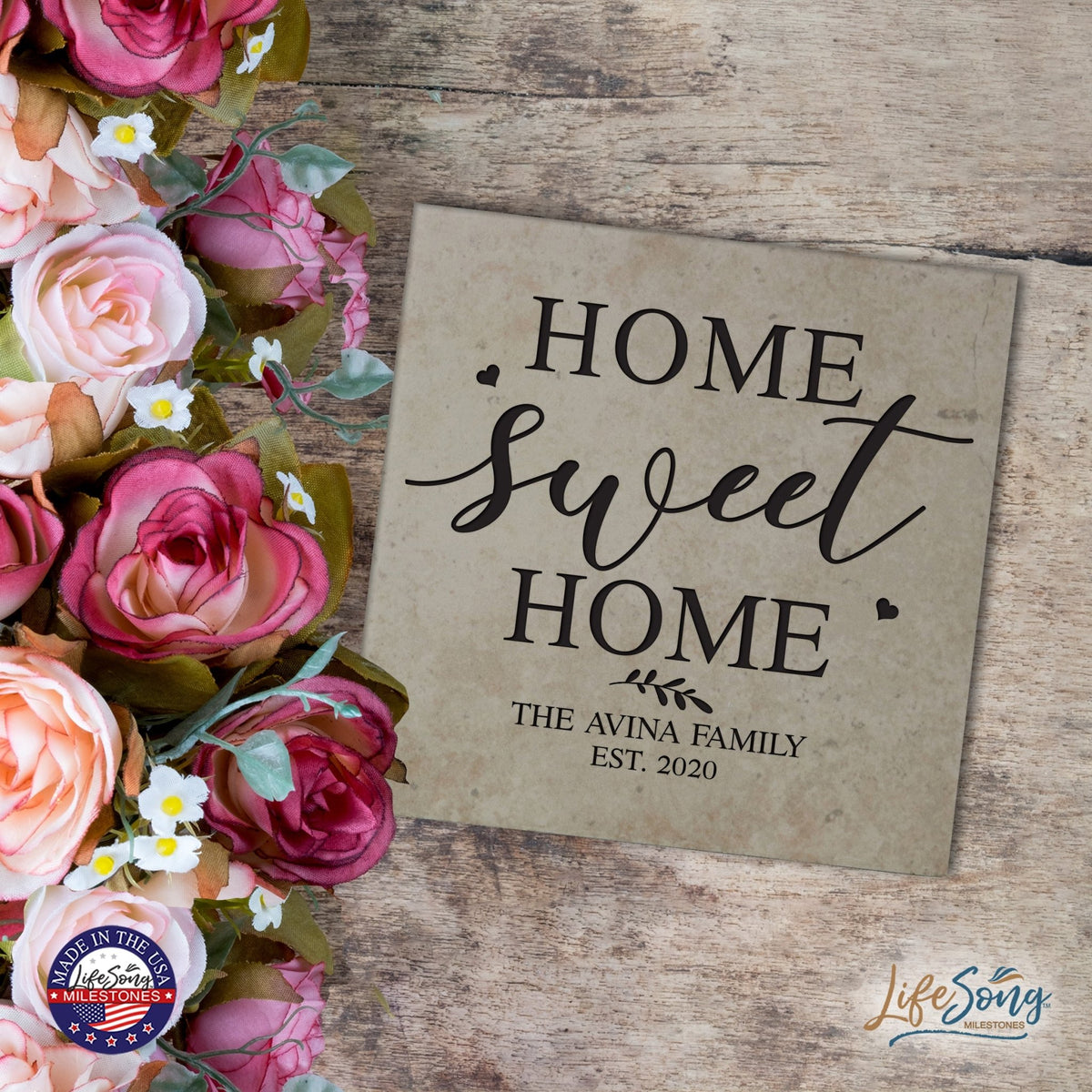Personalized Ceramic Trivet with Inspirational verse 5.75in (Home Sweet Home) - LifeSong Milestones