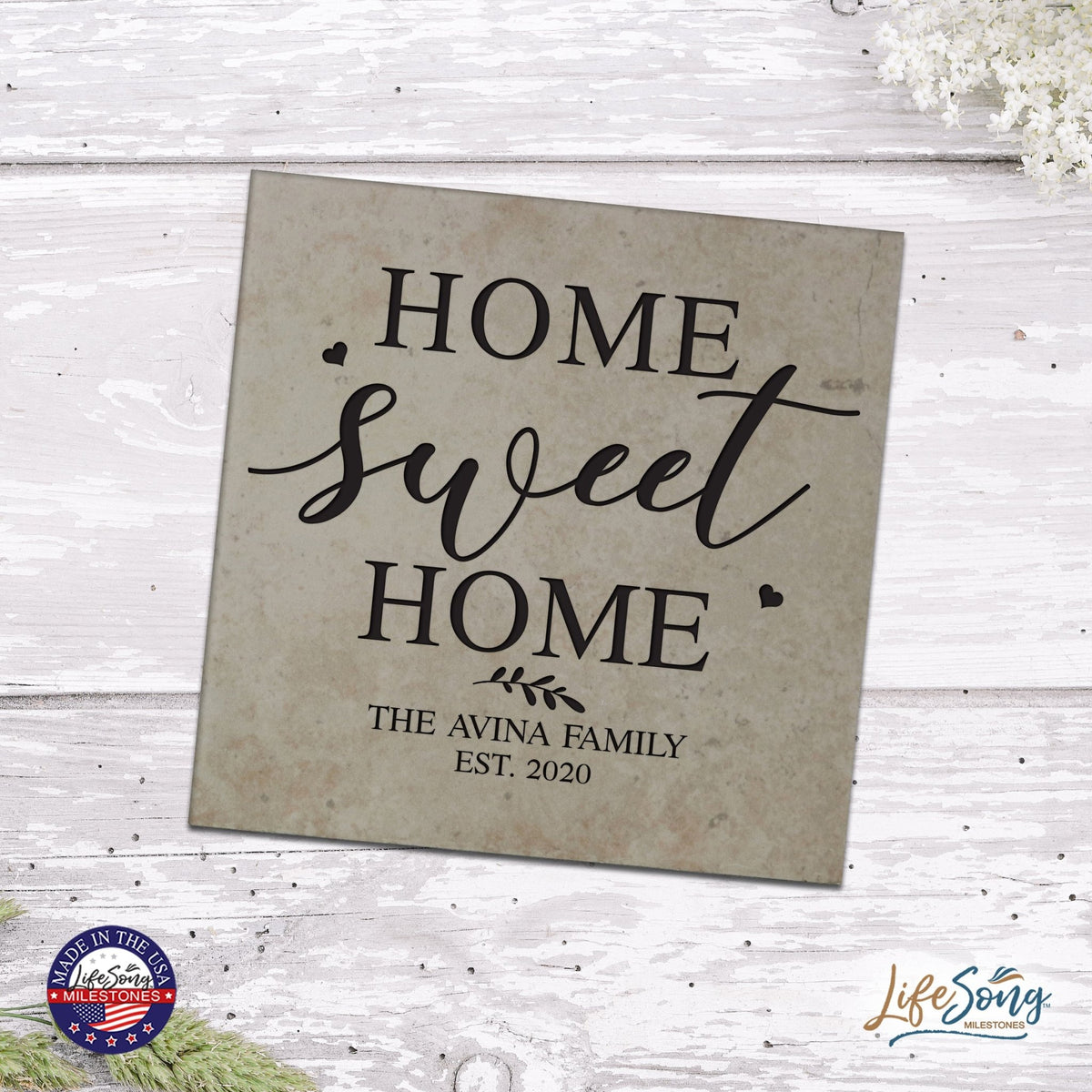 Personalized Ceramic Trivet with Inspirational verse 5.75in (Home Sweet Home) - LifeSong Milestones