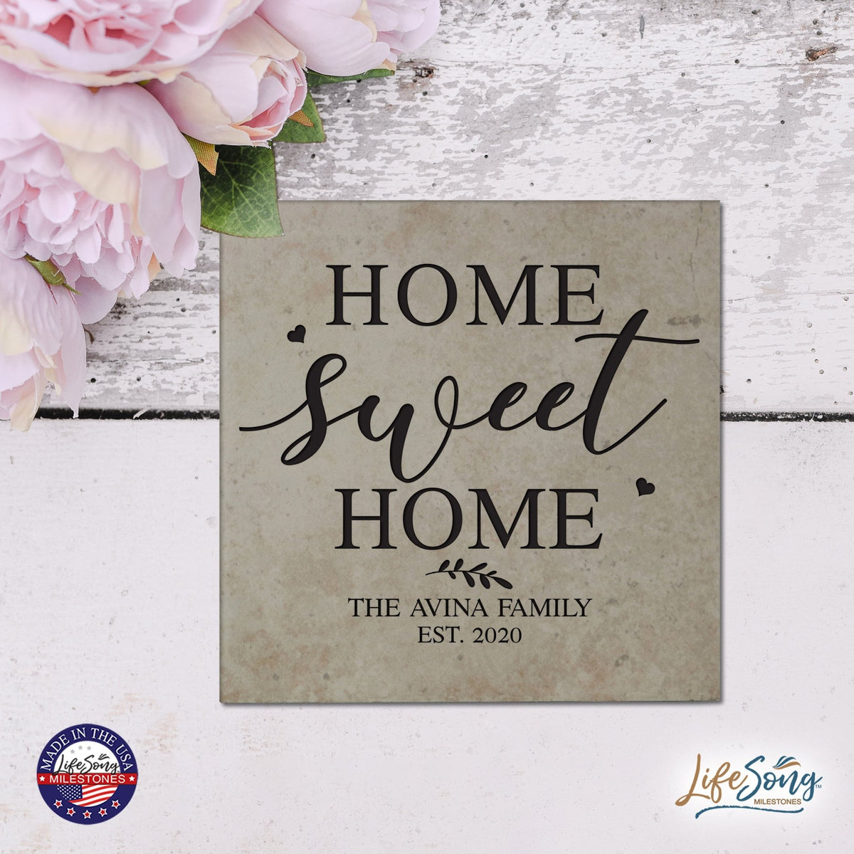 Personalized Ceramic Trivet with Inspirational verse 5.75in (Home Sweet Home) - LifeSong Milestones