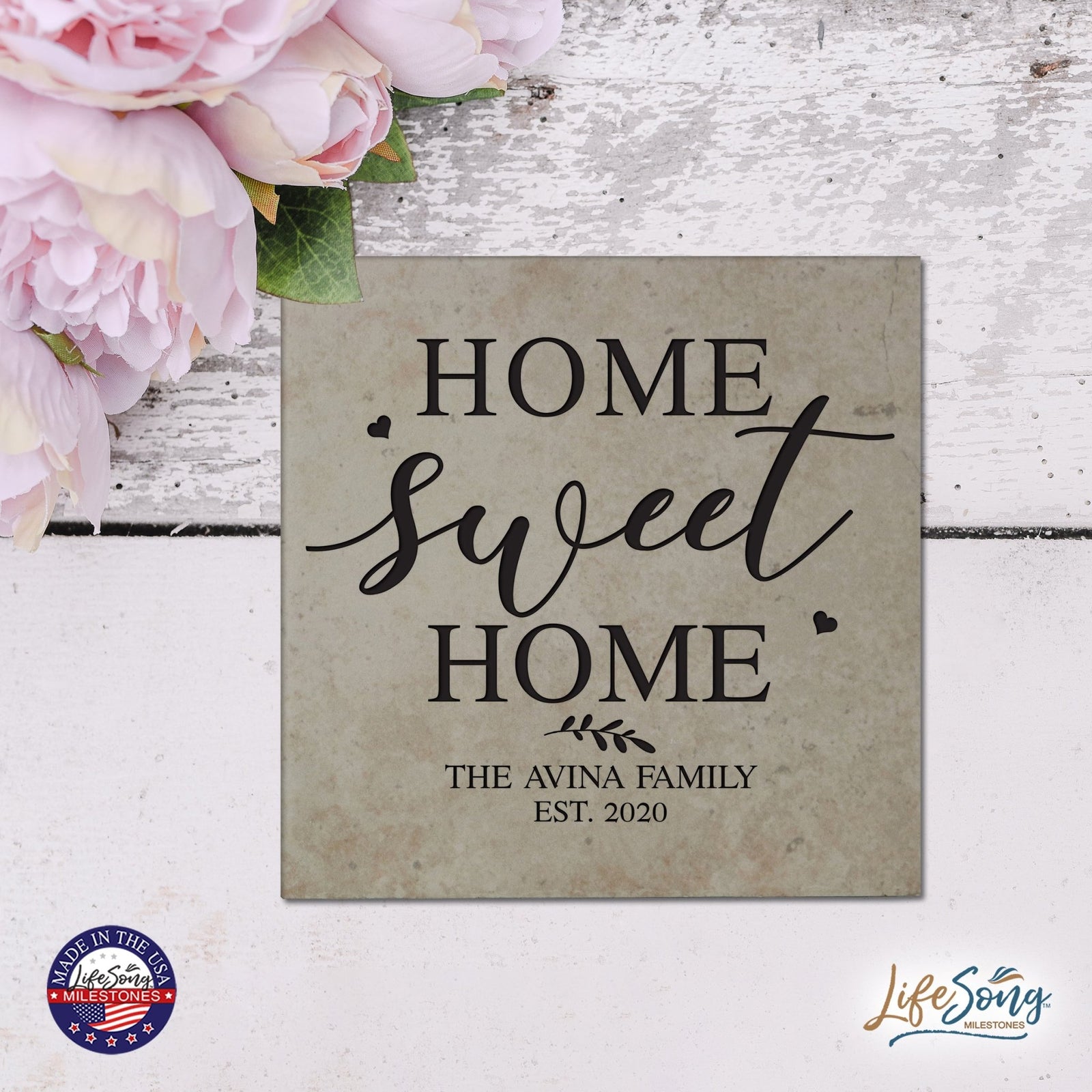 Personalized Ceramic Trivet with Inspirational verse 5.75in (Home Sweet Home) - LifeSong Milestones
