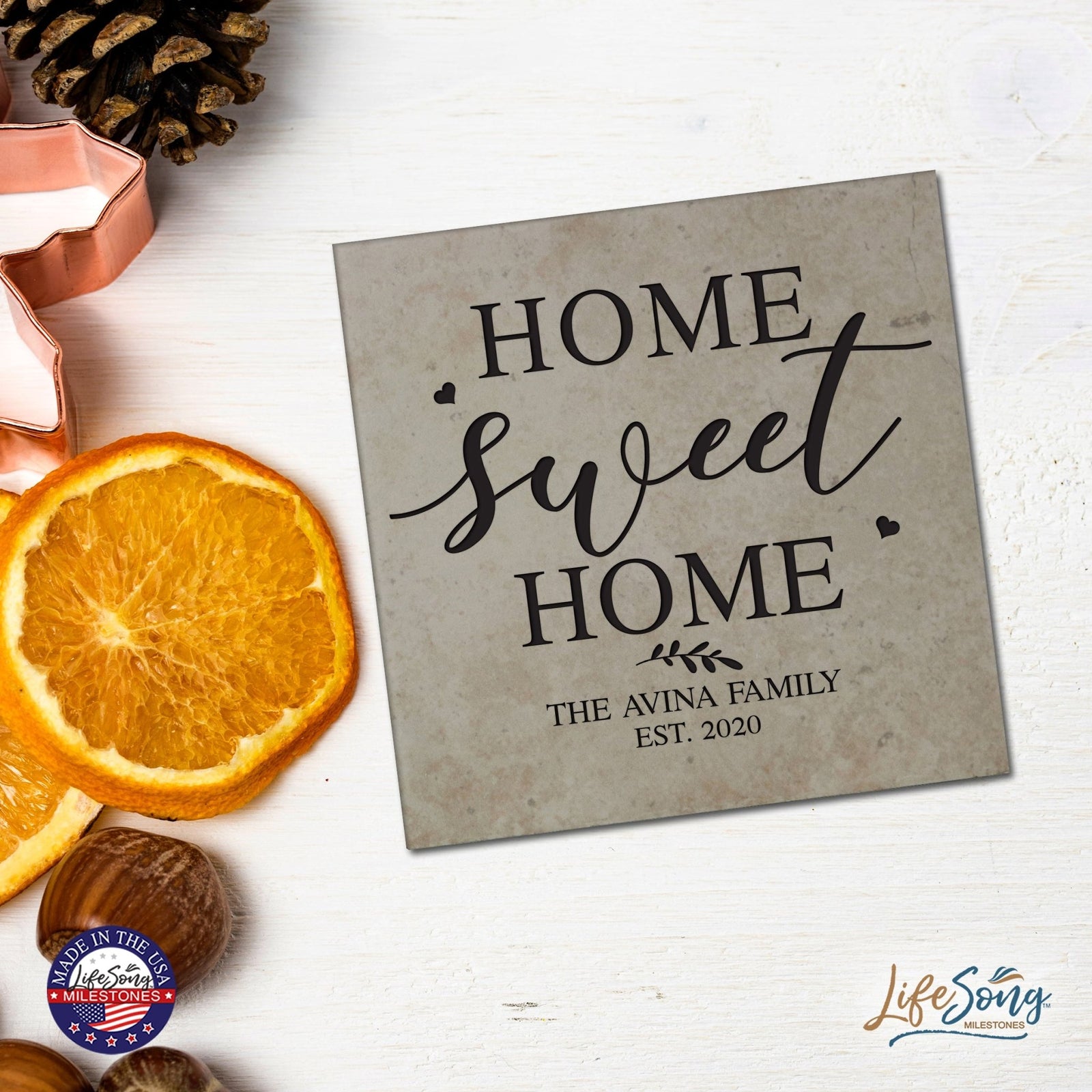 Personalized Ceramic Trivet with Inspirational verse 5.75in (Home Sweet Home) - LifeSong Milestones