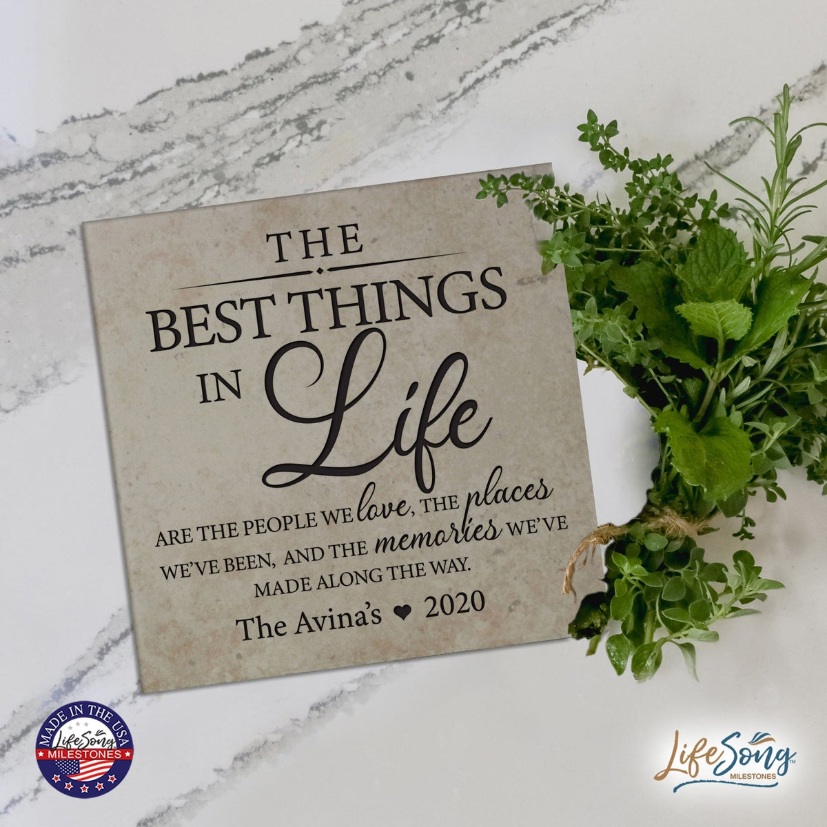 Personalized Ceramic Trivet with Inspirational verse 5.75in (The Best Things) - LifeSong Milestones