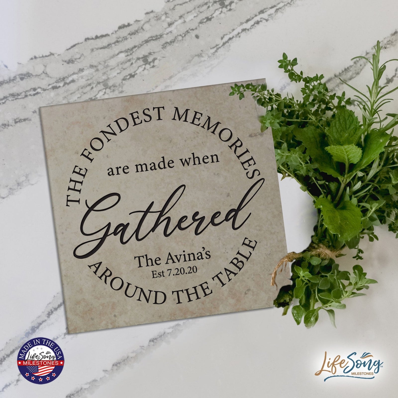 Personalized Ceramic Trivet with Inspirational verse 5.75in (The Fondest Memories) - LifeSong Milestones