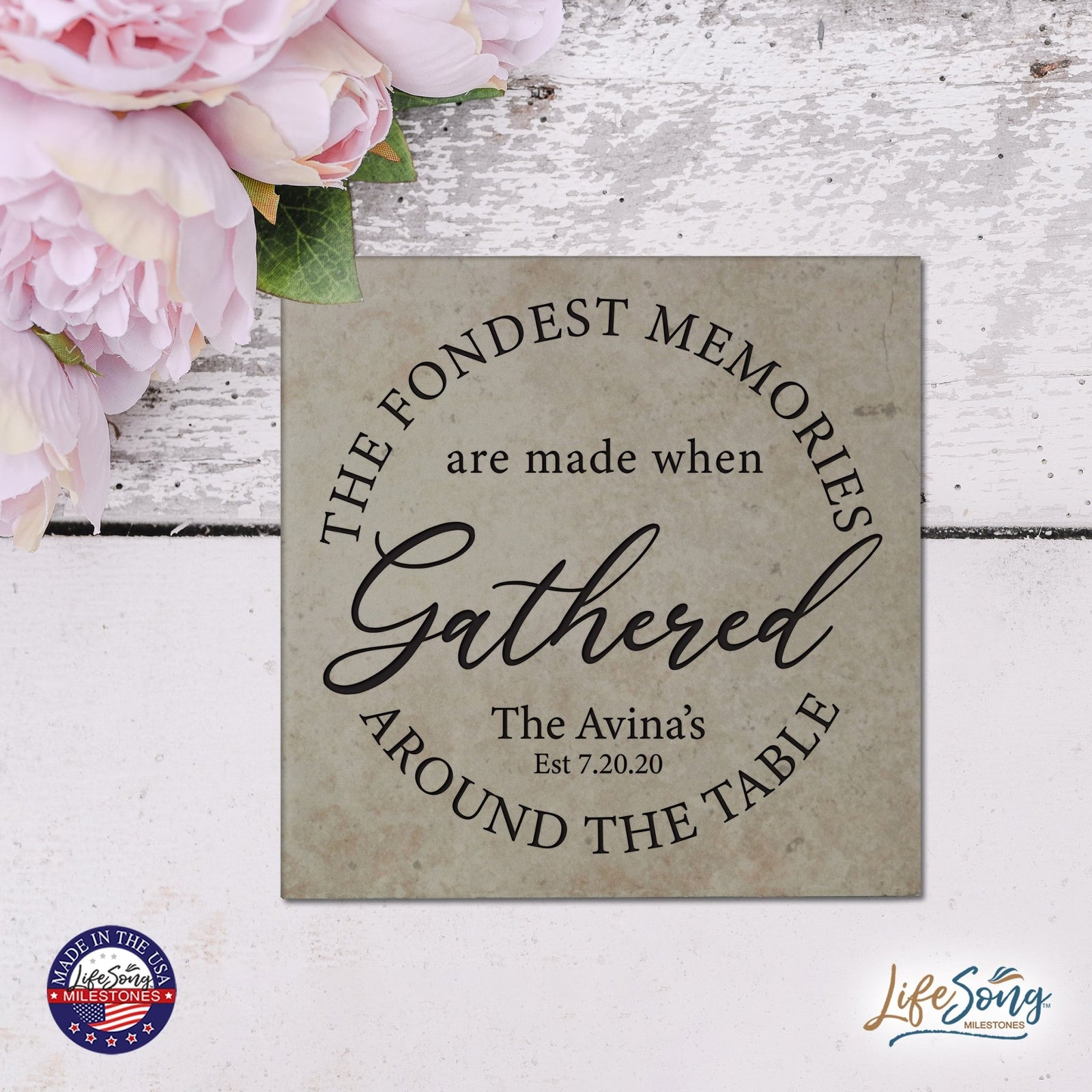 Personalized Ceramic Trivet with Inspirational verse 5.75in (The Fondest Memories) - LifeSong Milestones