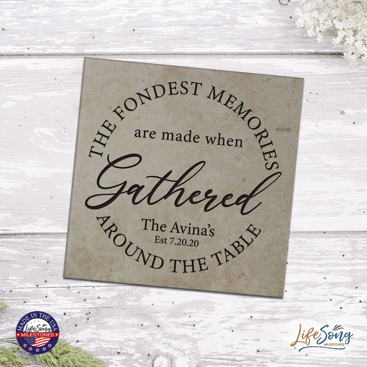 Personalized Ceramic Trivet with Inspirational verse 5.75in (The Fondest Memories) - LifeSong Milestones