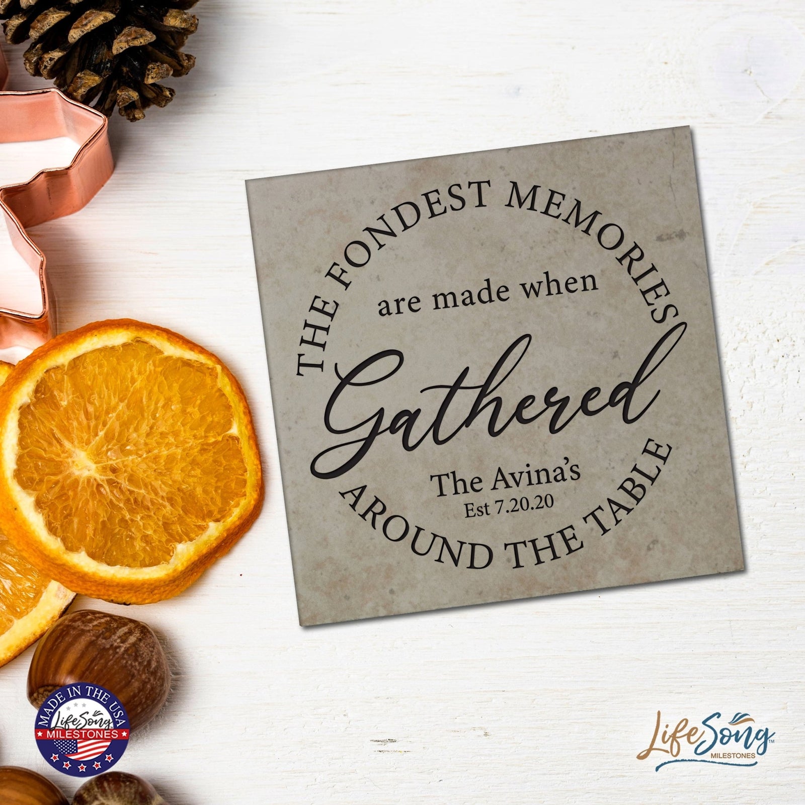 Personalized Ceramic Trivet with Inspirational verse 5.75in (The Fondest Memories) - LifeSong Milestones