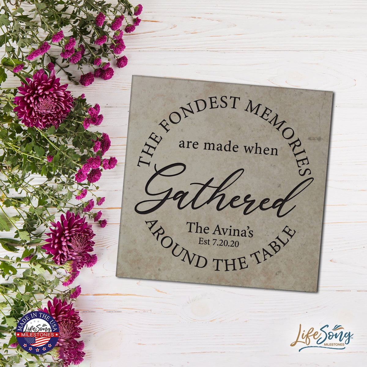 Personalized Ceramic Trivet with Inspirational verse 5.75in (The Fondest Memories) - LifeSong Milestones