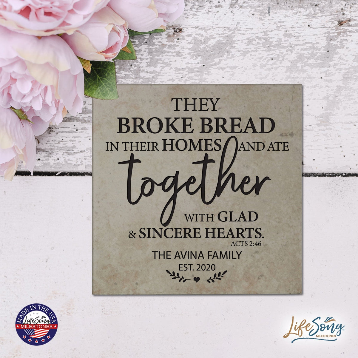 Personalized Ceramic Trivet with Inspirational verse 5.75in (They Broke Bread) - LifeSong Milestones