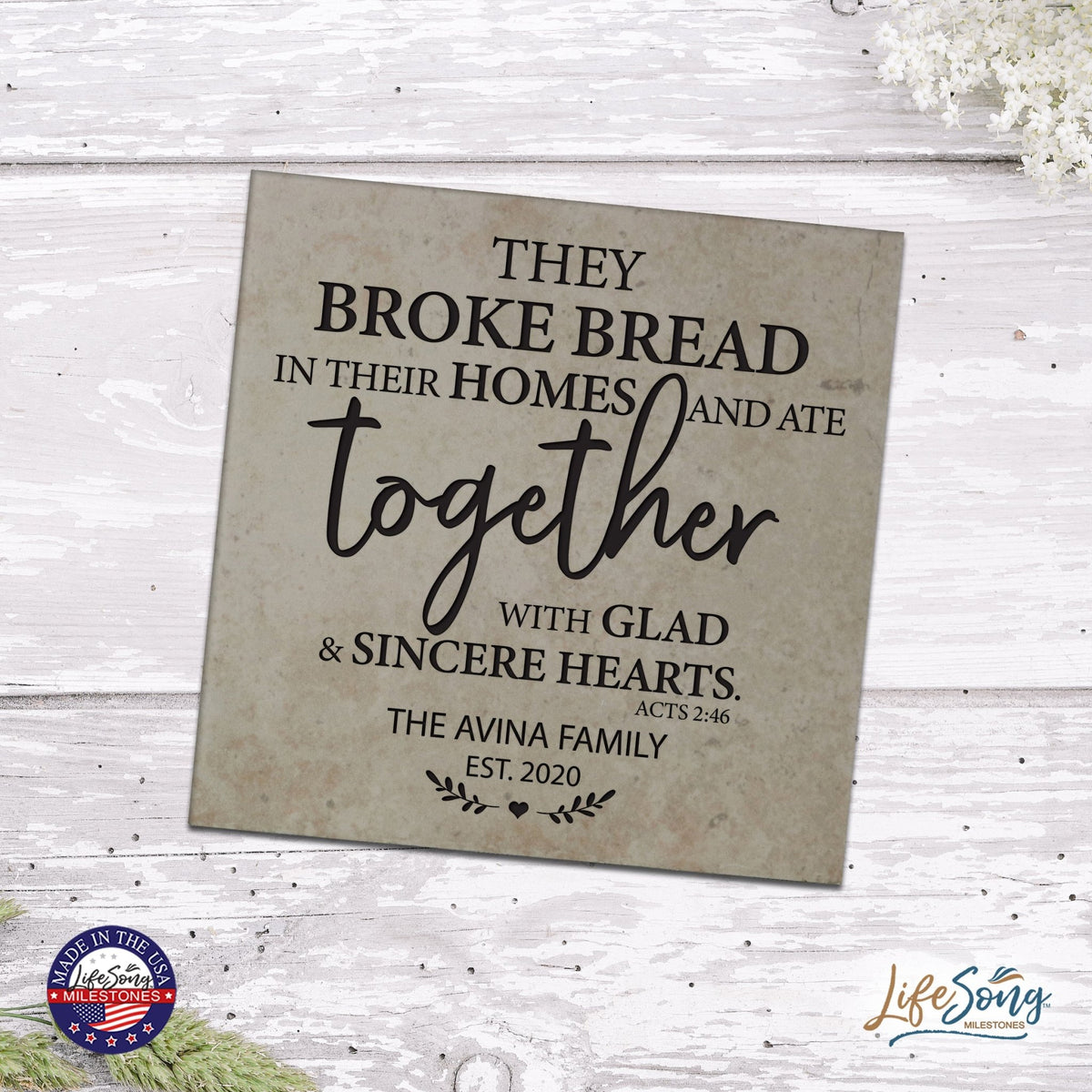 Personalized Ceramic Trivet with Inspirational verse 5.75in (They Broke Bread) - LifeSong Milestones