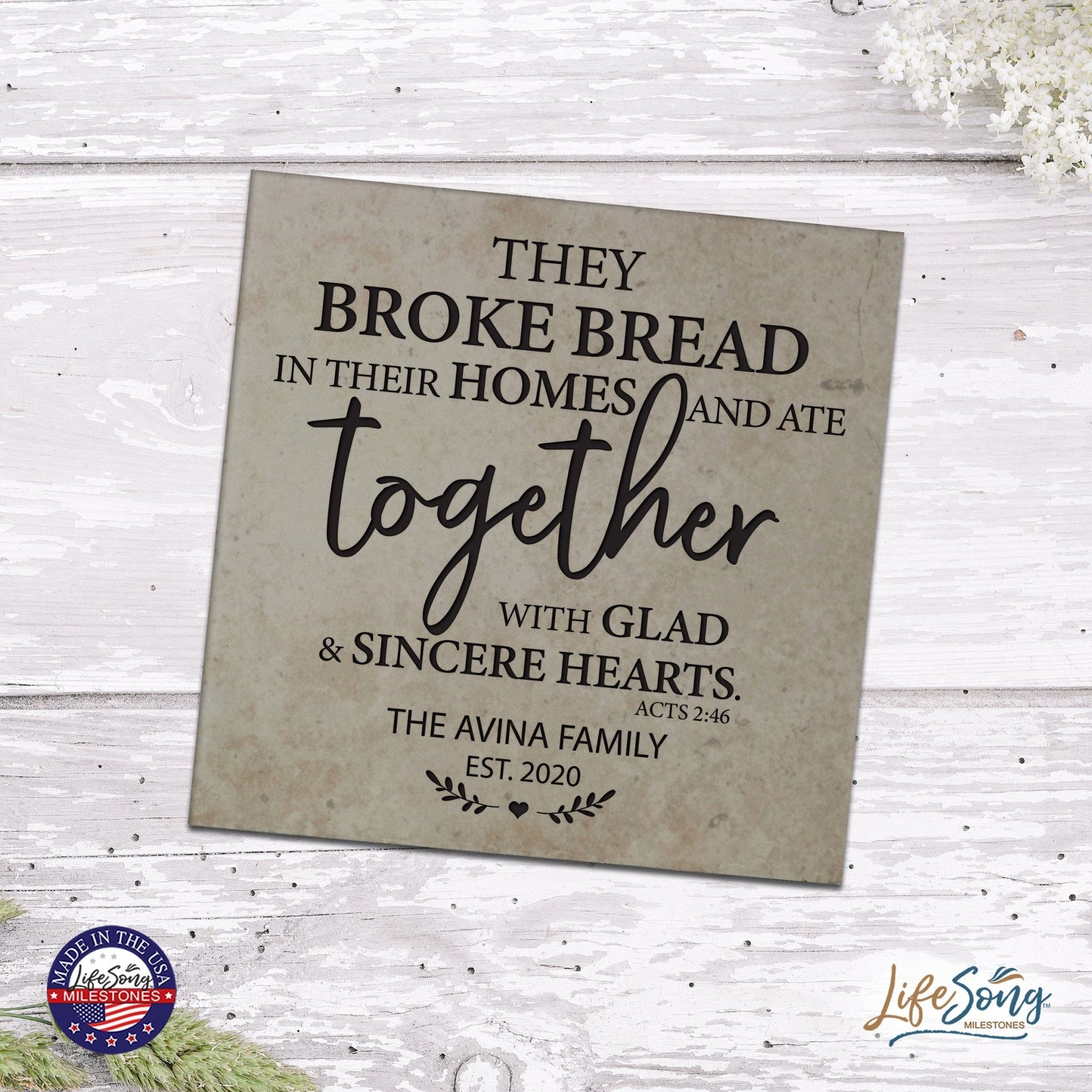 Personalized Ceramic Trivet with Inspirational verse 5.75in (They Broke Bread) - LifeSong Milestones