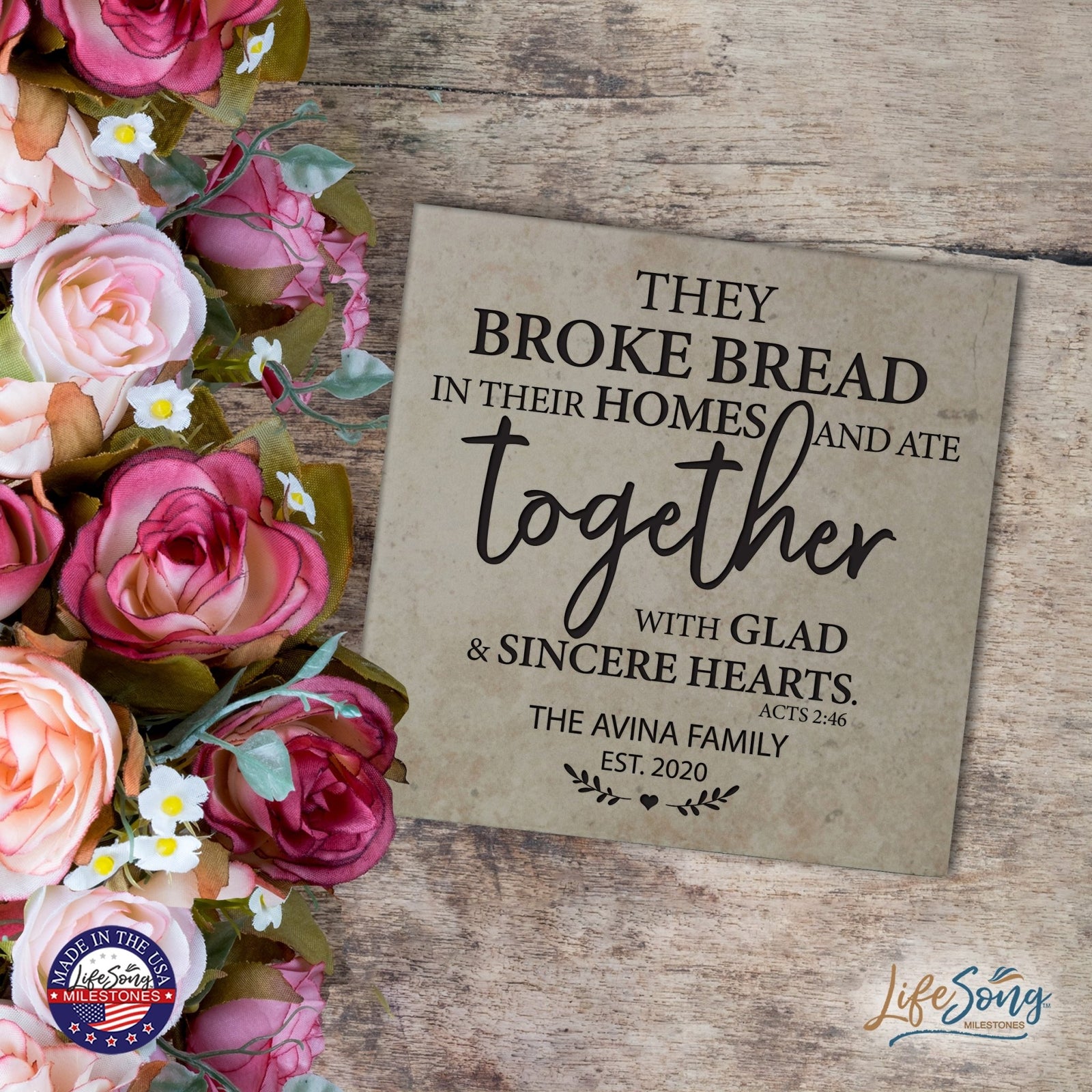 Personalized Ceramic Trivet with Inspirational verse 5.75in (They Broke Bread) - LifeSong Milestones