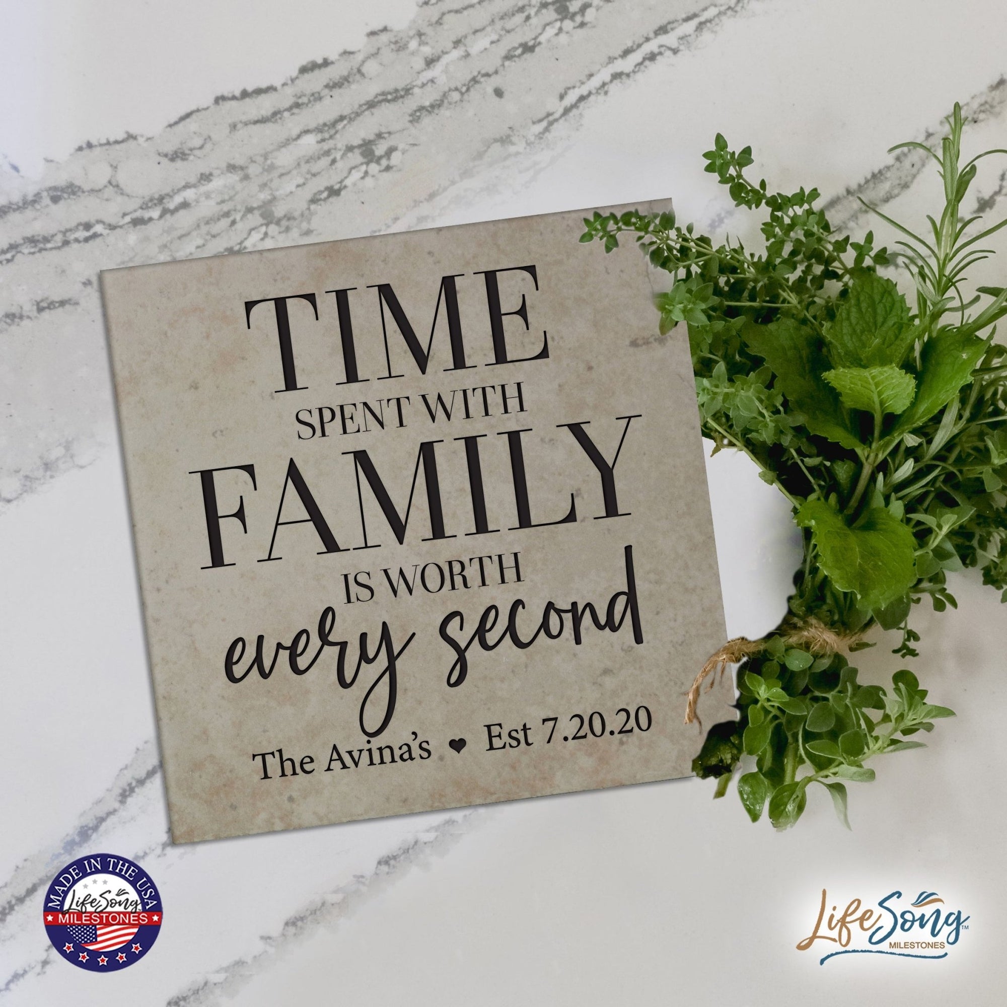 Personalized Ceramic Trivet with Inspirational verse 5.75in (Time Spent With) - LifeSong Milestones