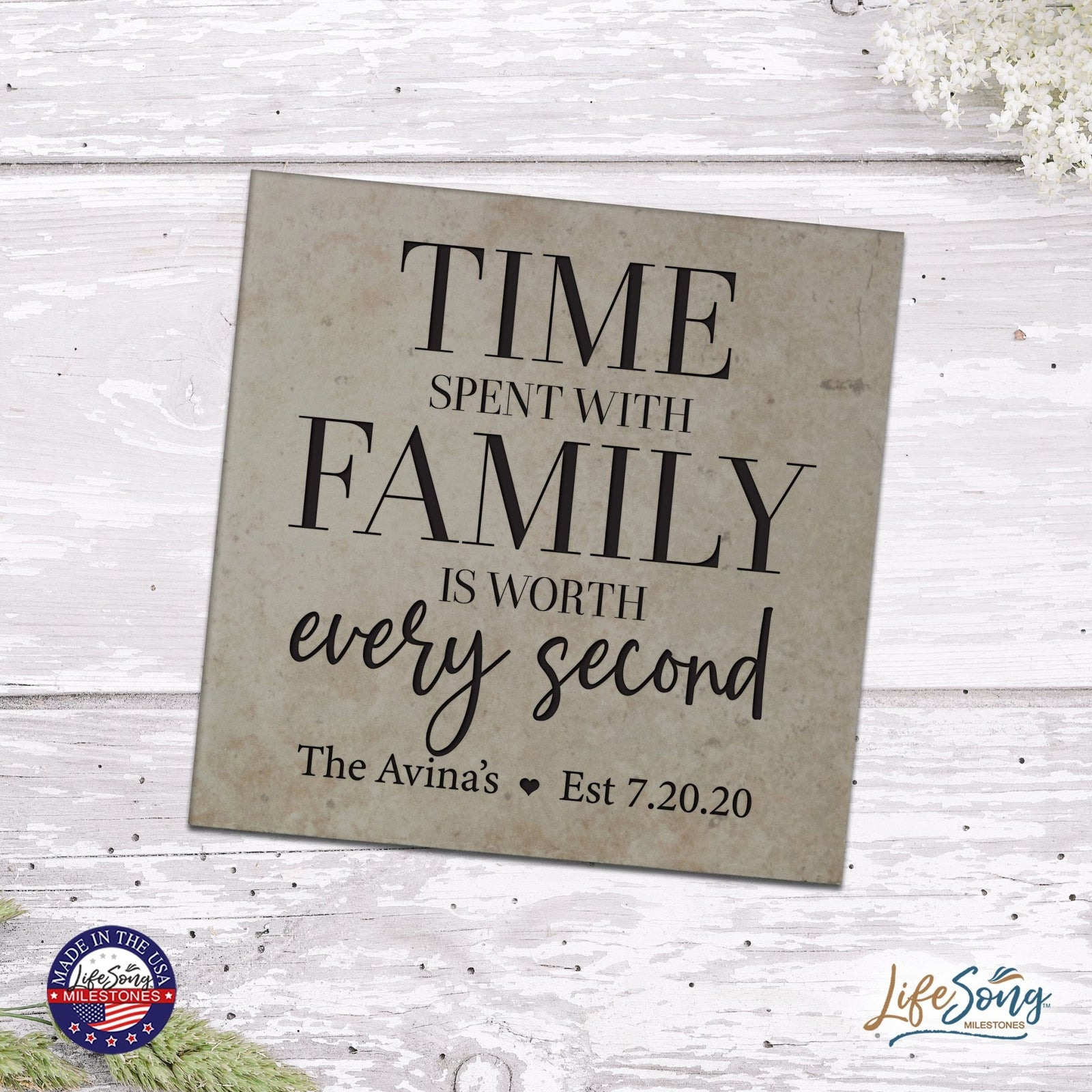 Personalized Ceramic Trivet with Inspirational verse 5.75in (Time Spent With) - LifeSong Milestones
