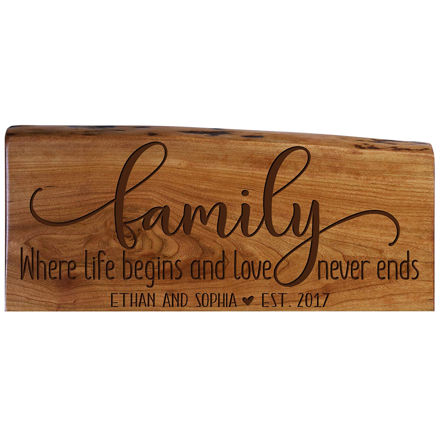 Personalized Cherry Wood Live Edge Wall Plaque - Family - LifeSong Milestones