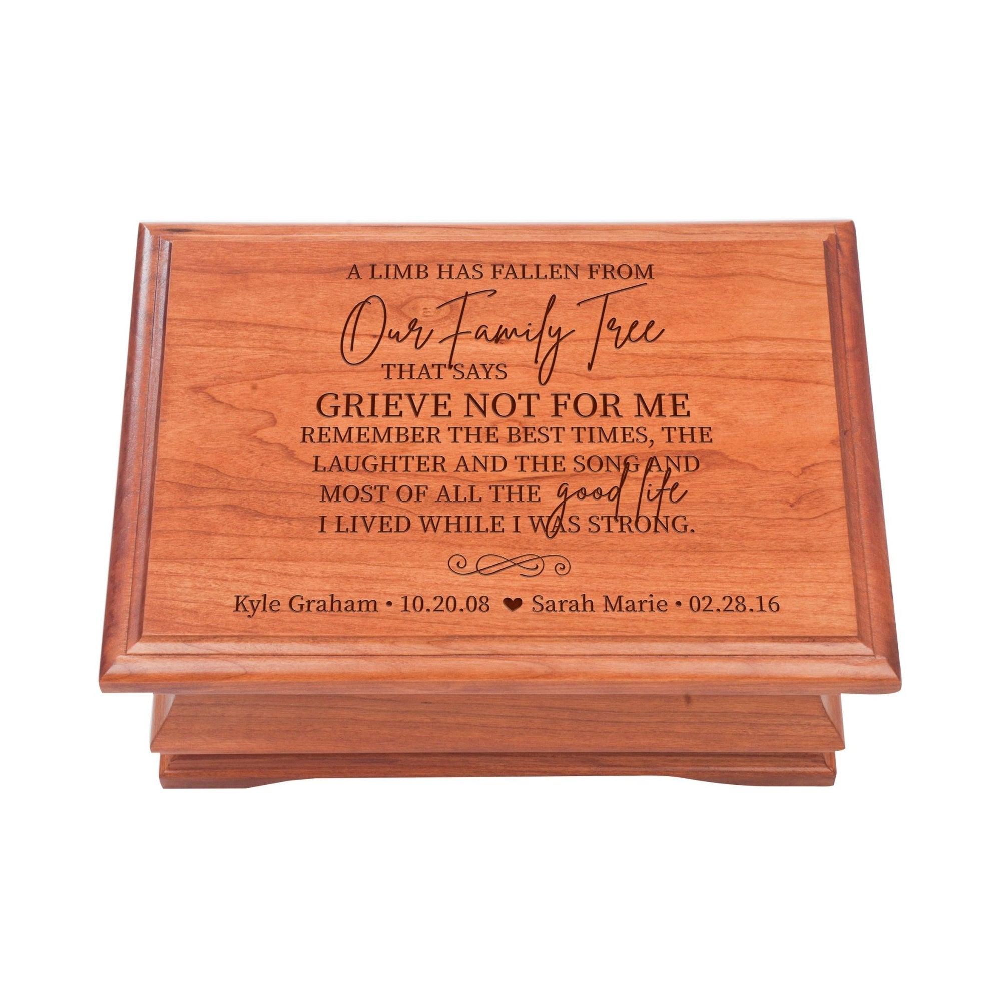 Personalized Cherry Wood Memorial Jewelry Box - A Limb Has Fallen - LifeSong Milestones