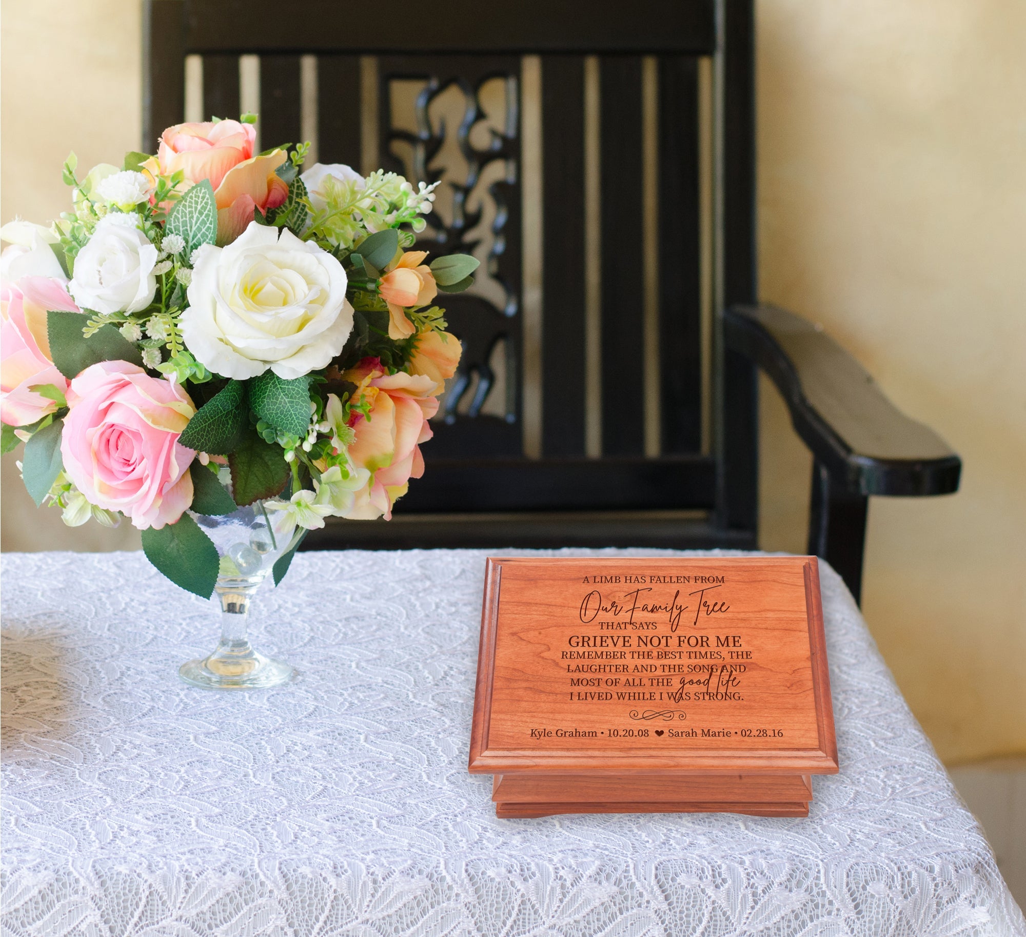 Personalized Cherry Wood Memorial Jewelry Box - A Limb Has Fallen - LifeSong Milestones