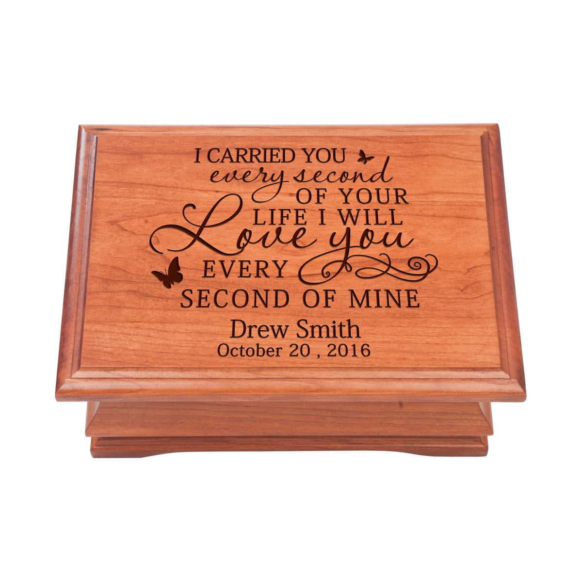 Personalized Cherry Wood Memorial Jewelry Box - I Carried You (butterfly) - LifeSong Milestones