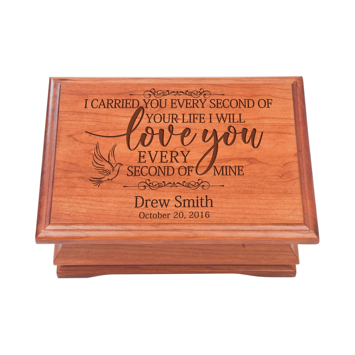 Personalized Cherry Wood Memorial Jewelry Box - I Carried You (dove) - LifeSong Milestones