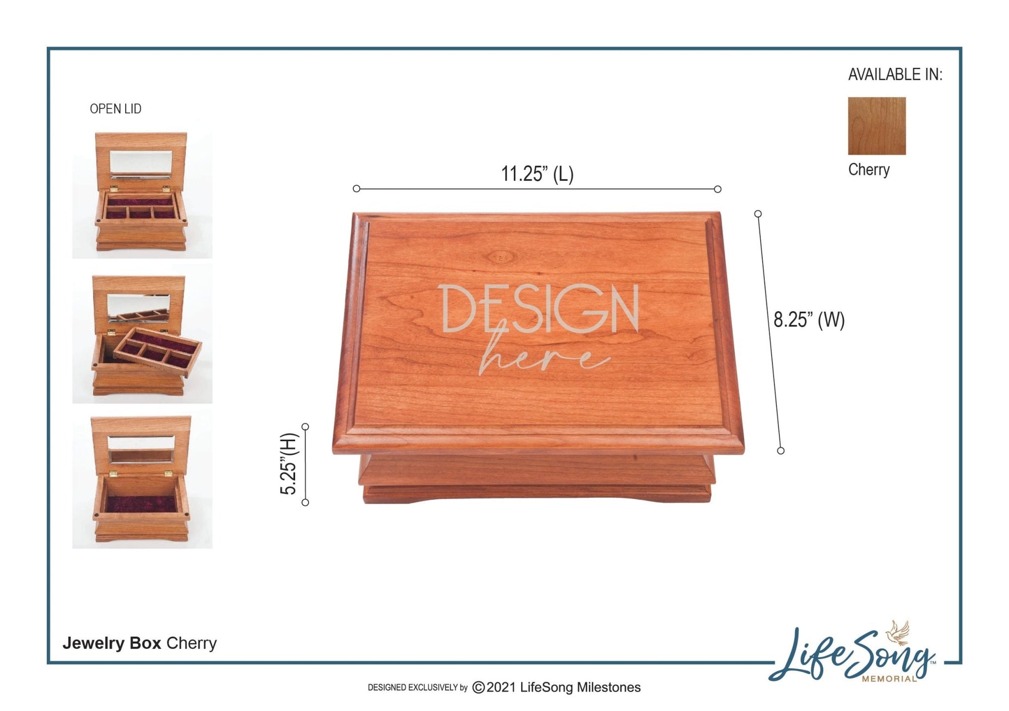 Personalized Cherry Wood Memorial Jewelry Box - I Carried You (dove) - LifeSong Milestones