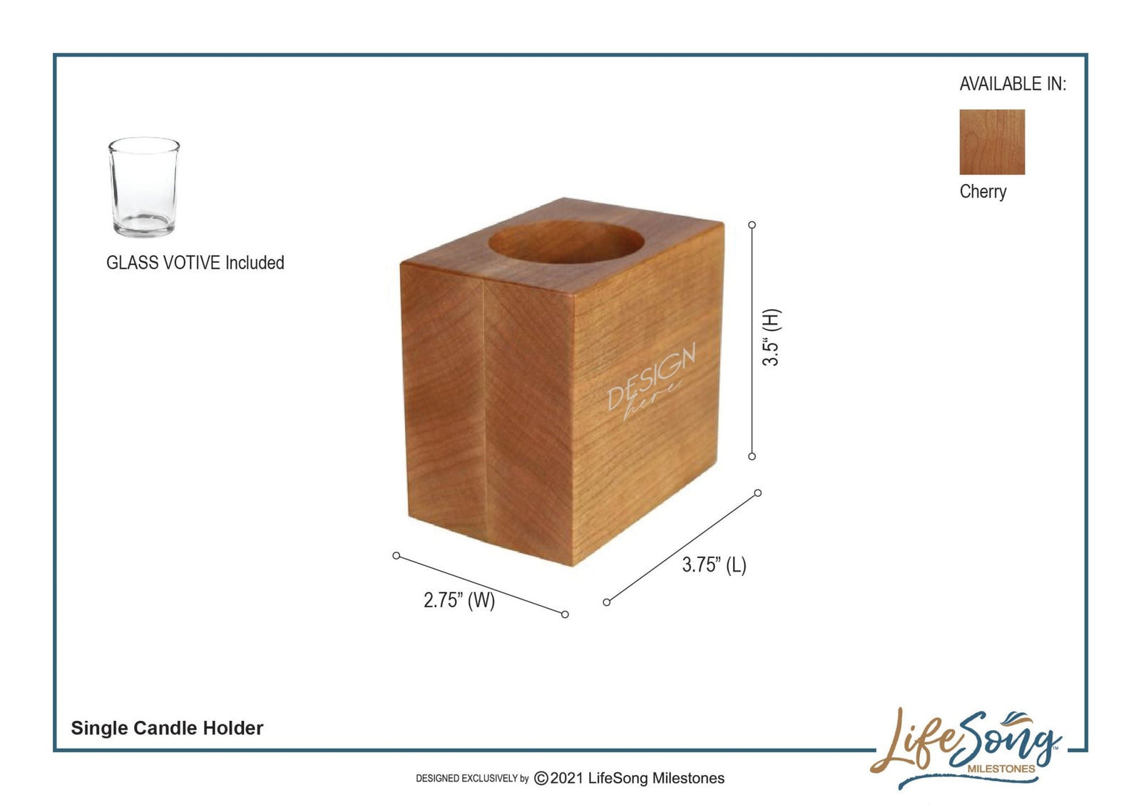 Personalized Cherry Wood Single Votive Candle Holder - 1st Anniversary - LifeSong Milestones