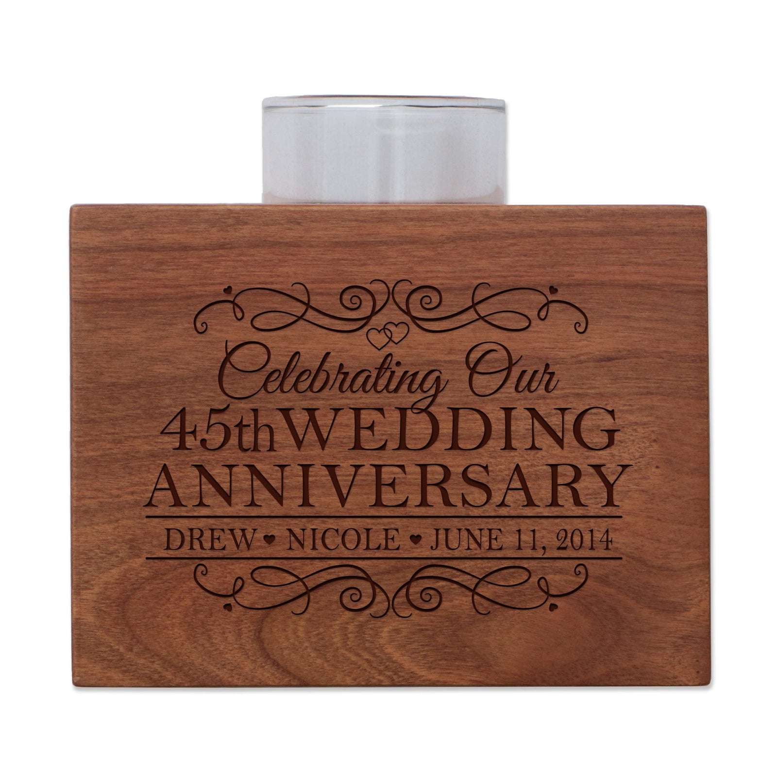 Personalized Cherry Wood Single Votive Candle Holder - 45th Wedding Anniversary - LifeSong Milestones