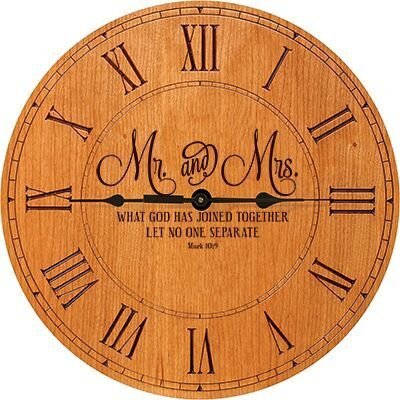 Personalized Cherry Wood Wedding Wall Clock - Mr And Mrs - LifeSong Milestones