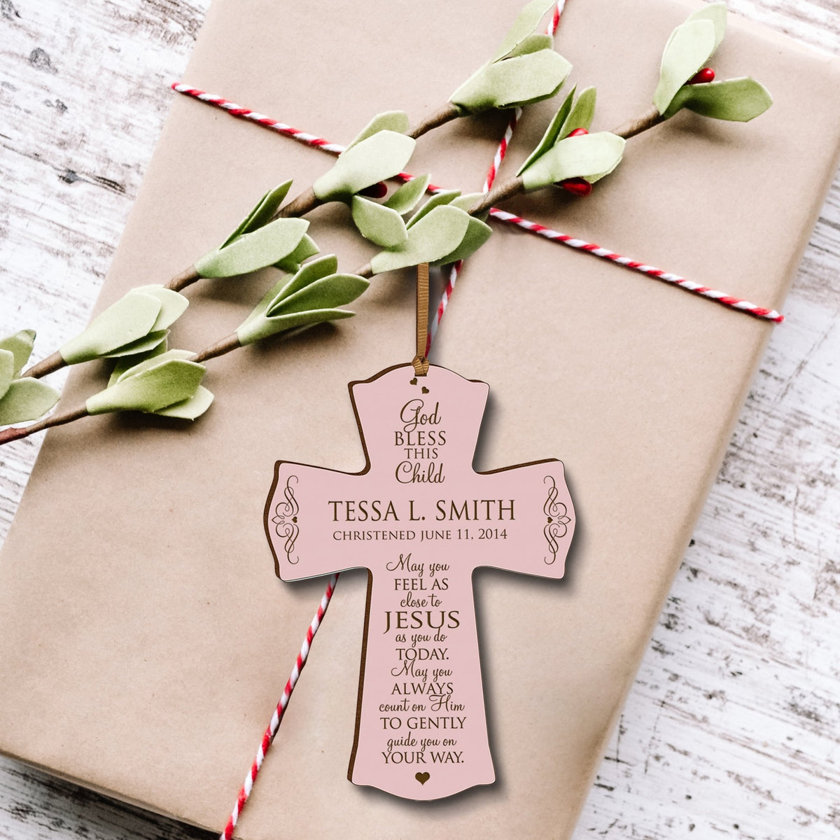 Personalized Christening Wooden Hanging Cross - Close to Jesus - LifeSong Milestones