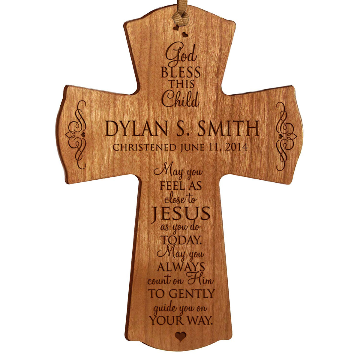Personalized Christening Wooden Hanging Cross - Close to Jesus - LifeSong Milestones