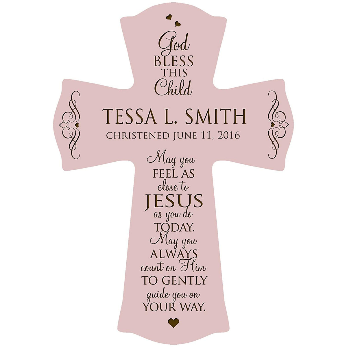Personalized Christening Wooden Hanging Cross - Close to Jesus - LifeSong Milestones
