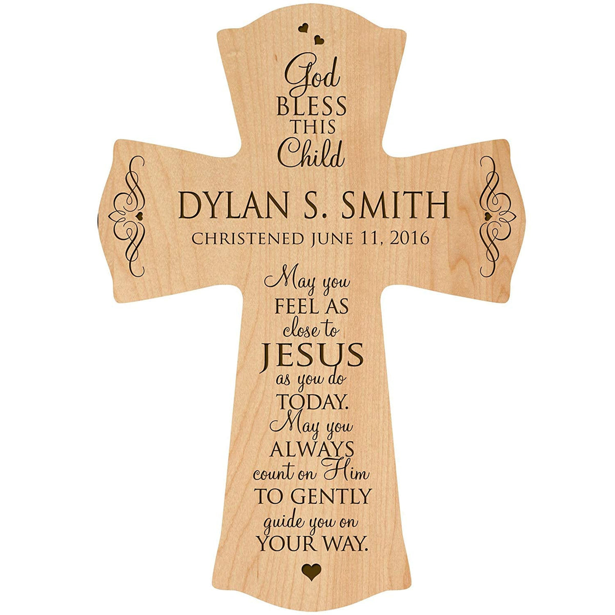 Personalized Christening Wooden Hanging Cross - Close to Jesus - LifeSong Milestones