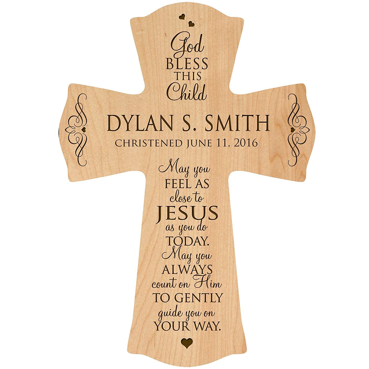 Personalized Christening Wooden Hanging Cross - Close to Jesus - LifeSong Milestones